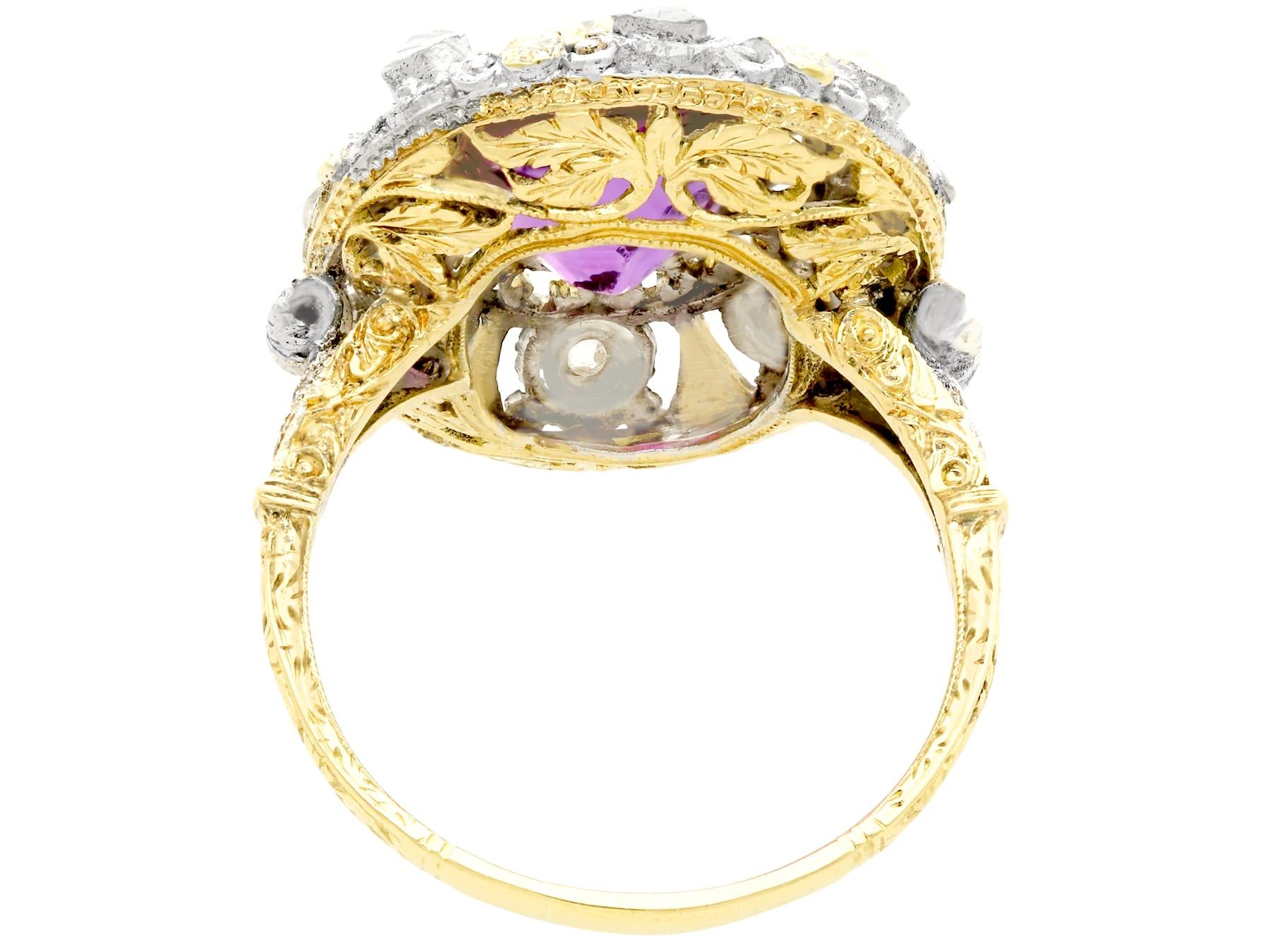 Antique 5.92 Carat Amethyst and Diamond Yellow Gold Silver Set Cocktail Ring In Excellent Condition For Sale In Jesmond, Newcastle Upon Tyne