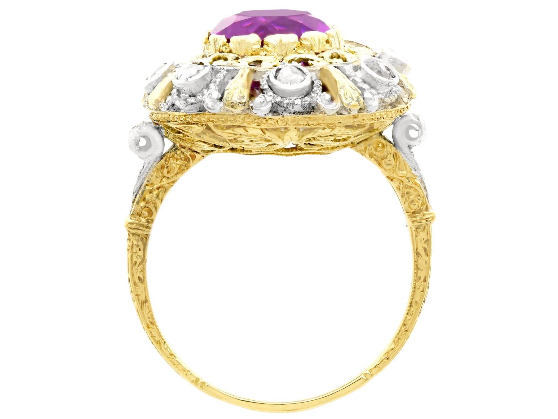 Women's Antique 5.92 Carat Amethyst and Diamond Yellow Gold Silver Set Cocktail Ring For Sale