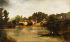 Antikes 5 Fuß großes Ölgemälde „Sonning-on-Thames“ Vernon Howard, 19. Jahrhundert