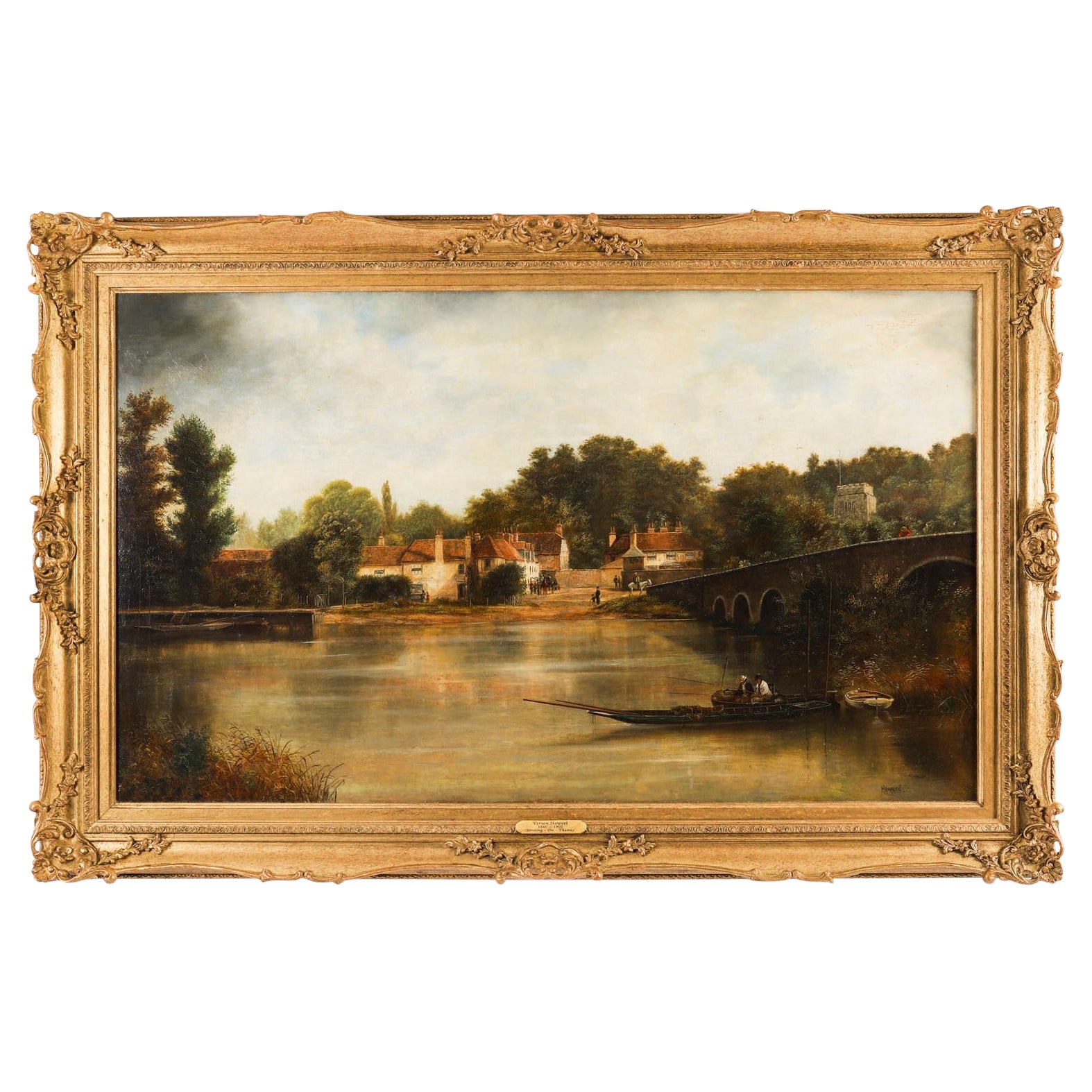 Antique 5ft Oil Painting "Sonning-on-Thames" Vernon Howard 19th Century