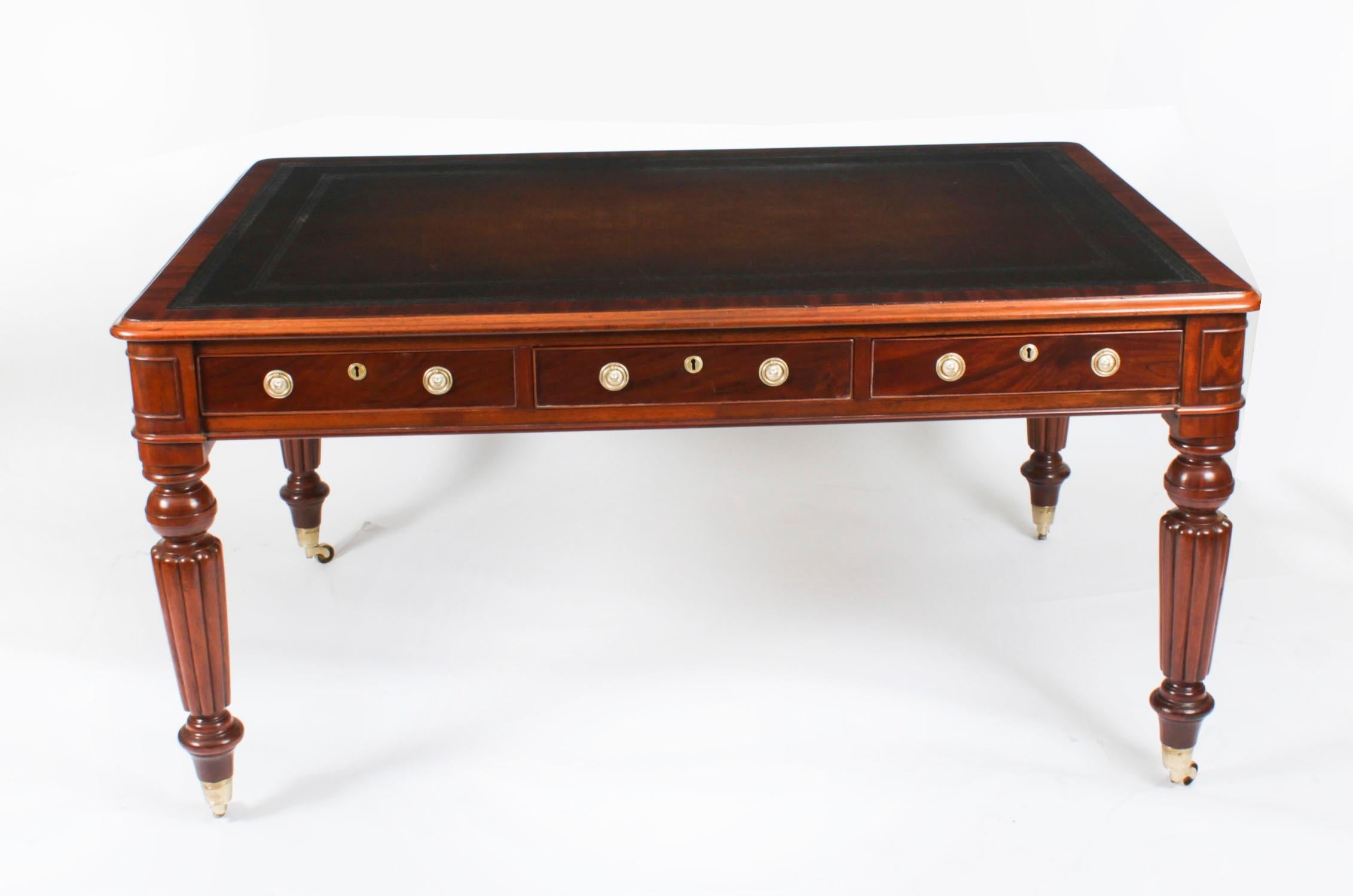 Antique 5ft William IV 6 Drawer Partners library Writing Table Desk 19th Century 5