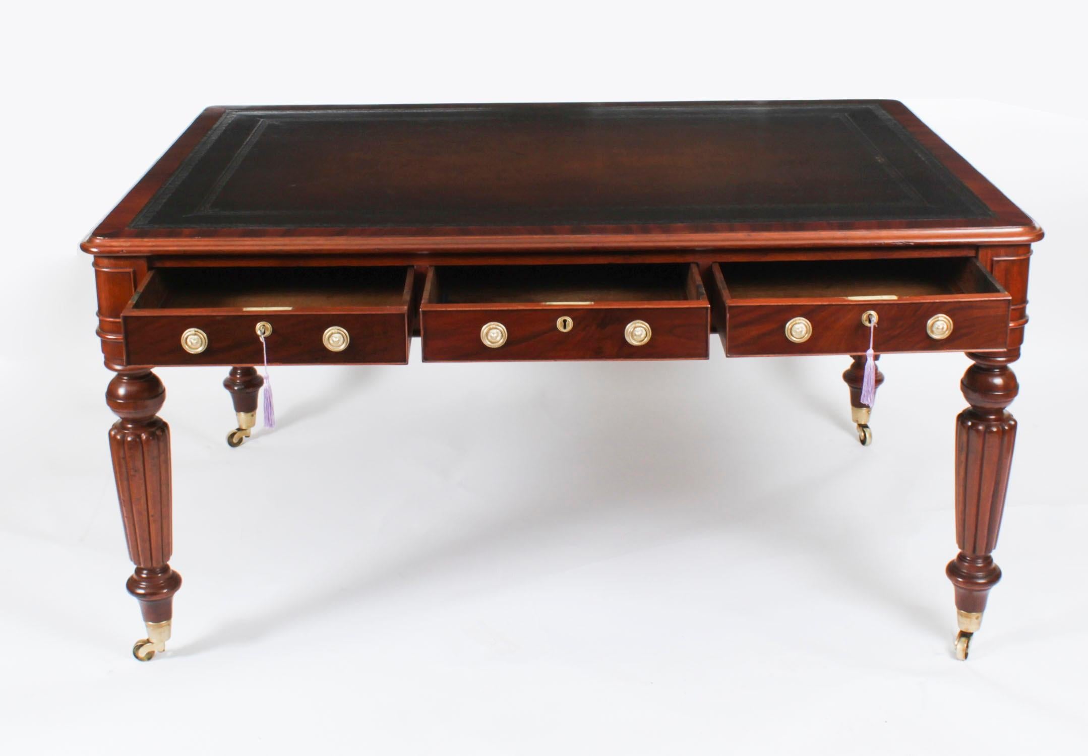Antique 5ft William IV 6 Drawer Partners library Writing Table Desk 19th Century 11