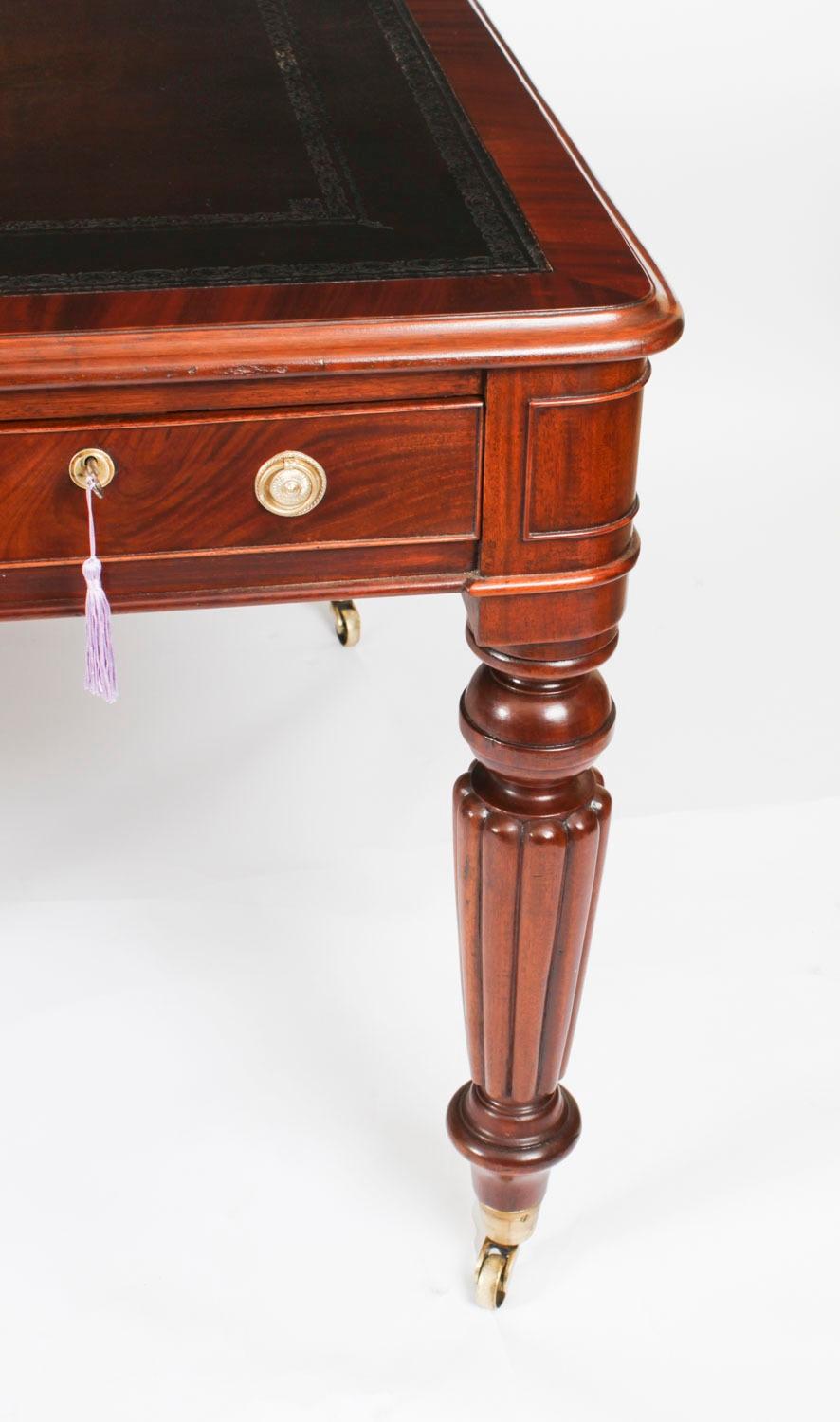 Mahogany Antique 5ft William IV 6 Drawer Partners library Writing Table Desk 19th Century