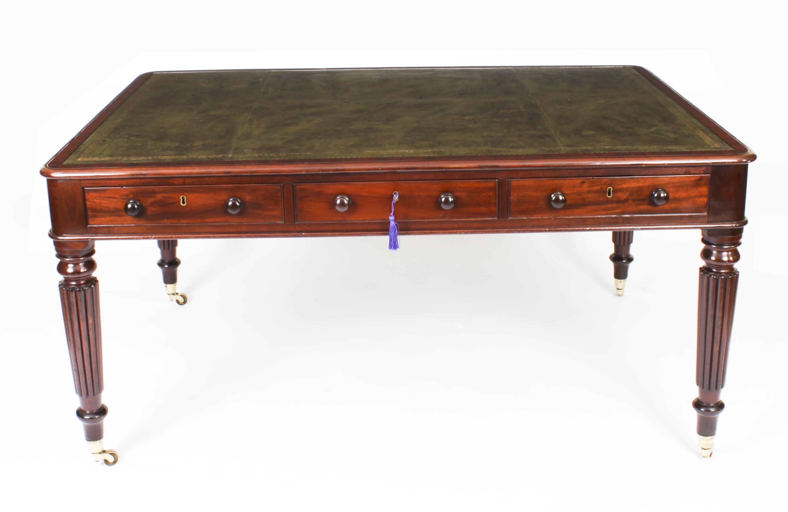 English Antique 5ft William IV Six Drawer Partners Writing Table Desk 19th Century