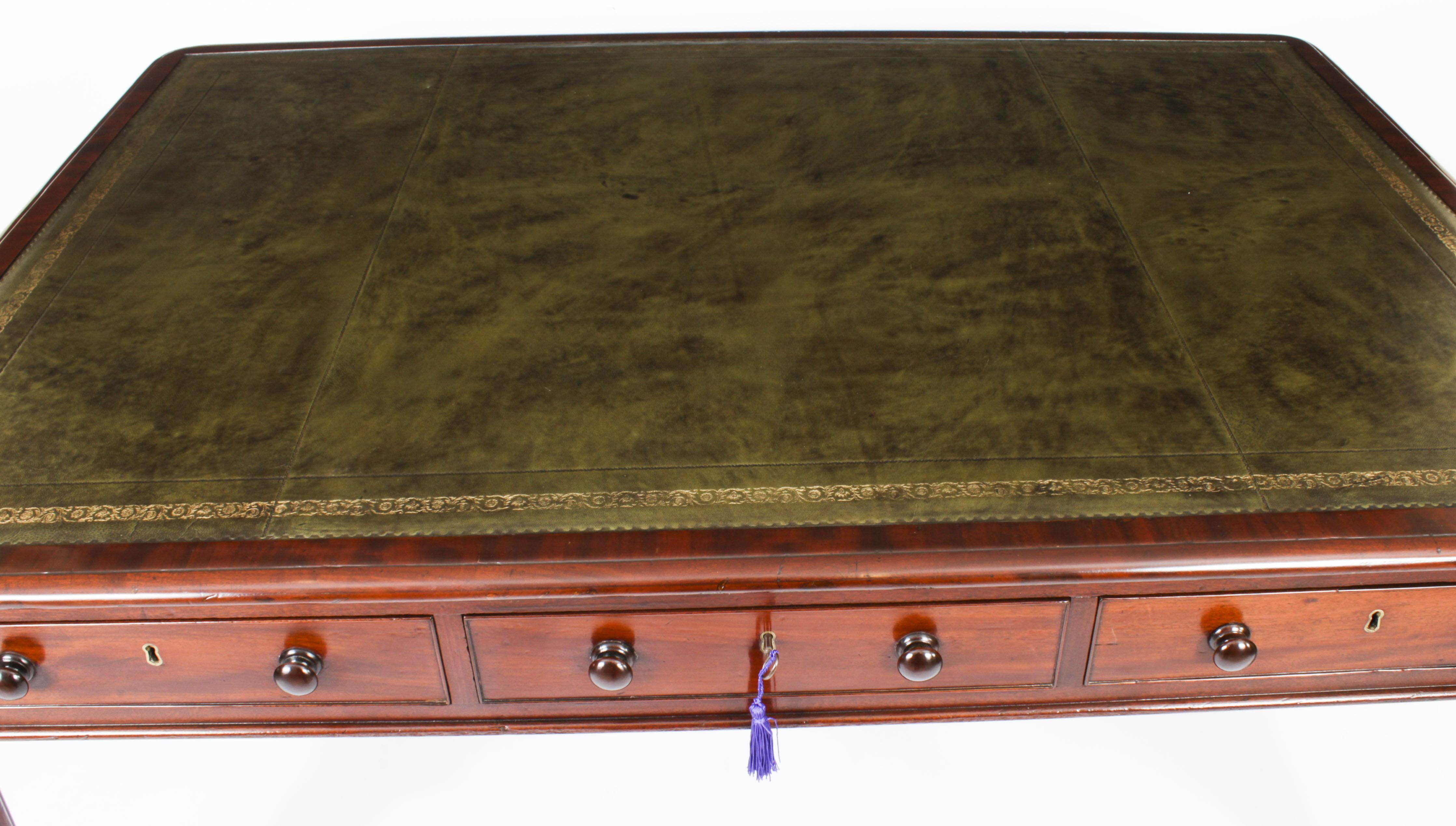 Antique 5ft William IV Six Drawer Partners Writing Table Desk 19th Century In Good Condition In London, GB