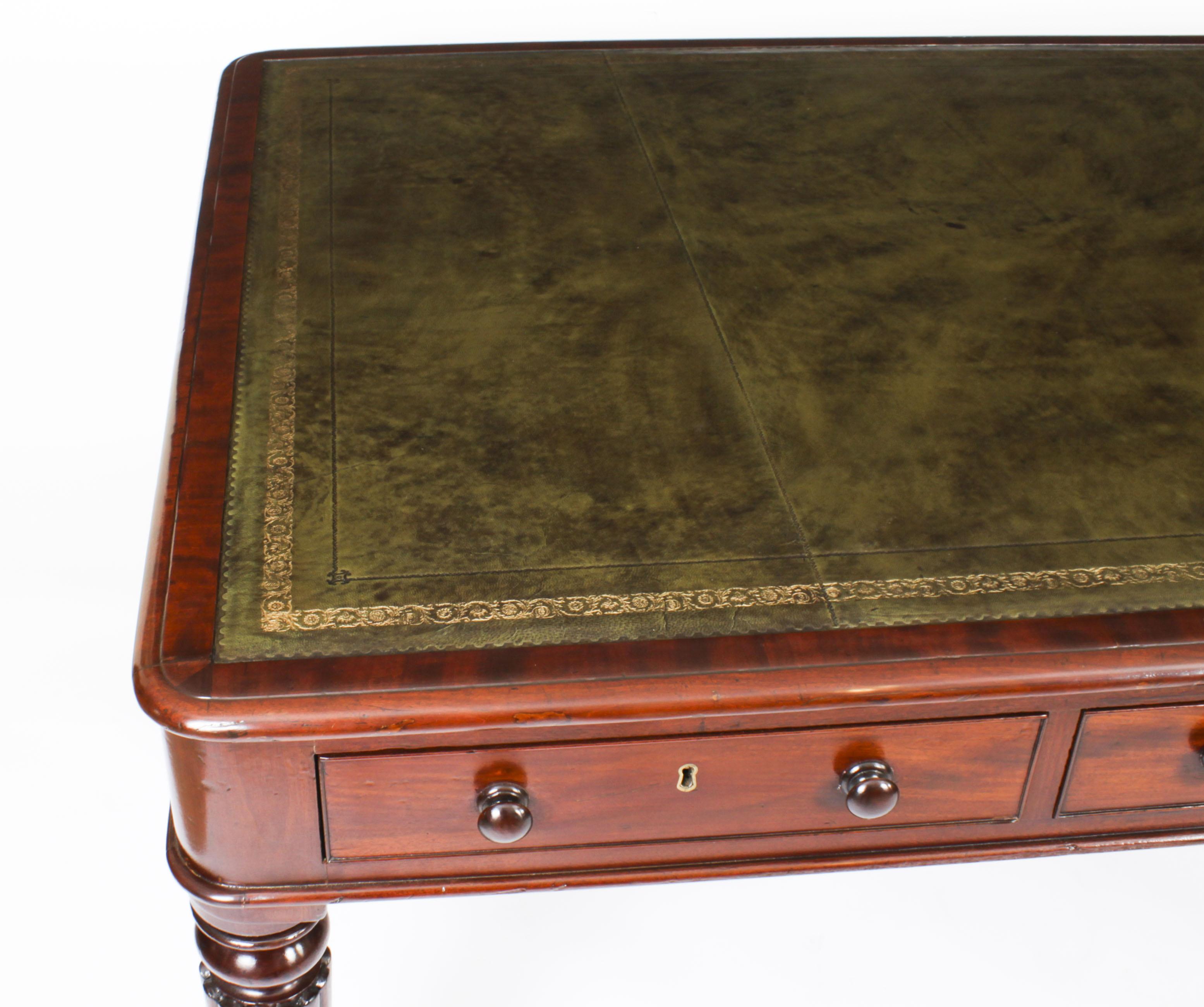 Mid-19th Century Antique 5ft William IV Six Drawer Partners Writing Table Desk 19th Century