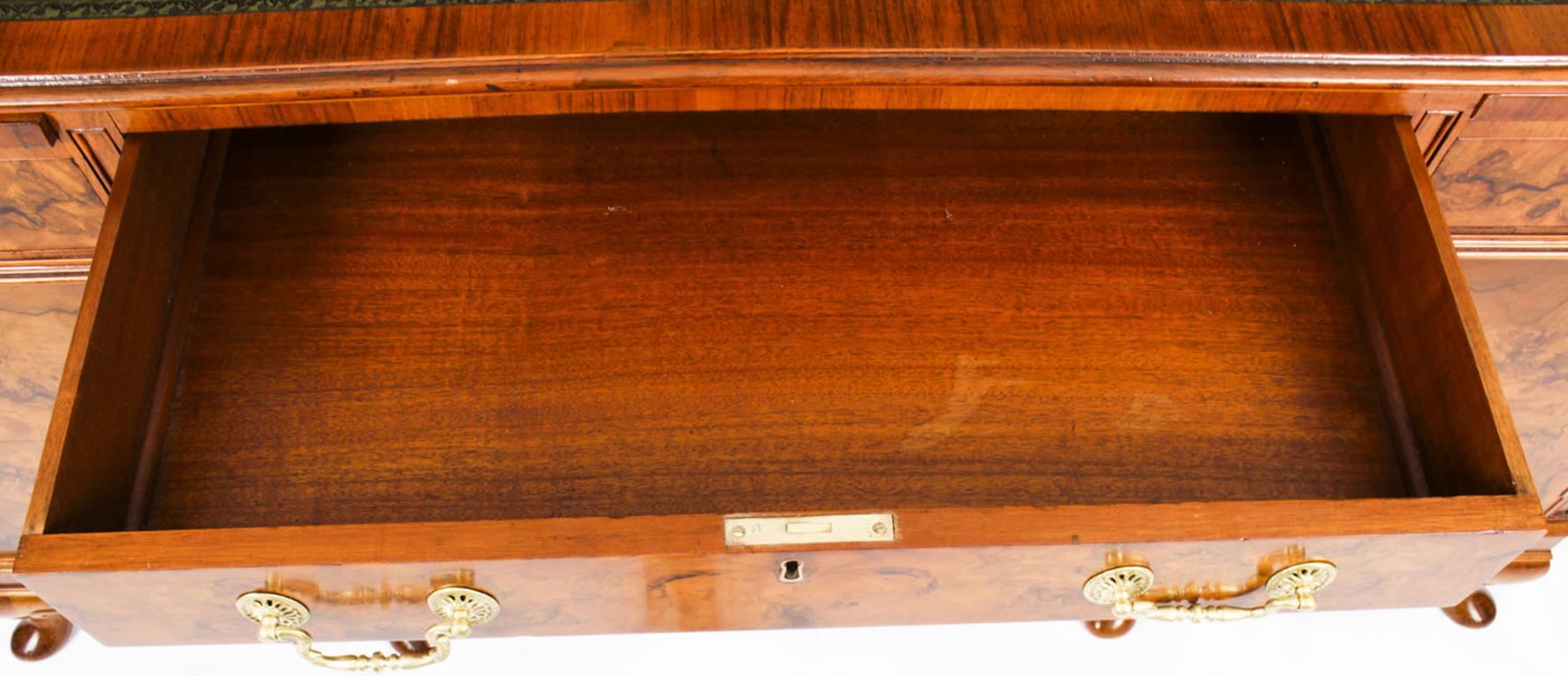 Antique Burr Walnut Partners Pedestal Desk C1920 20th C 5