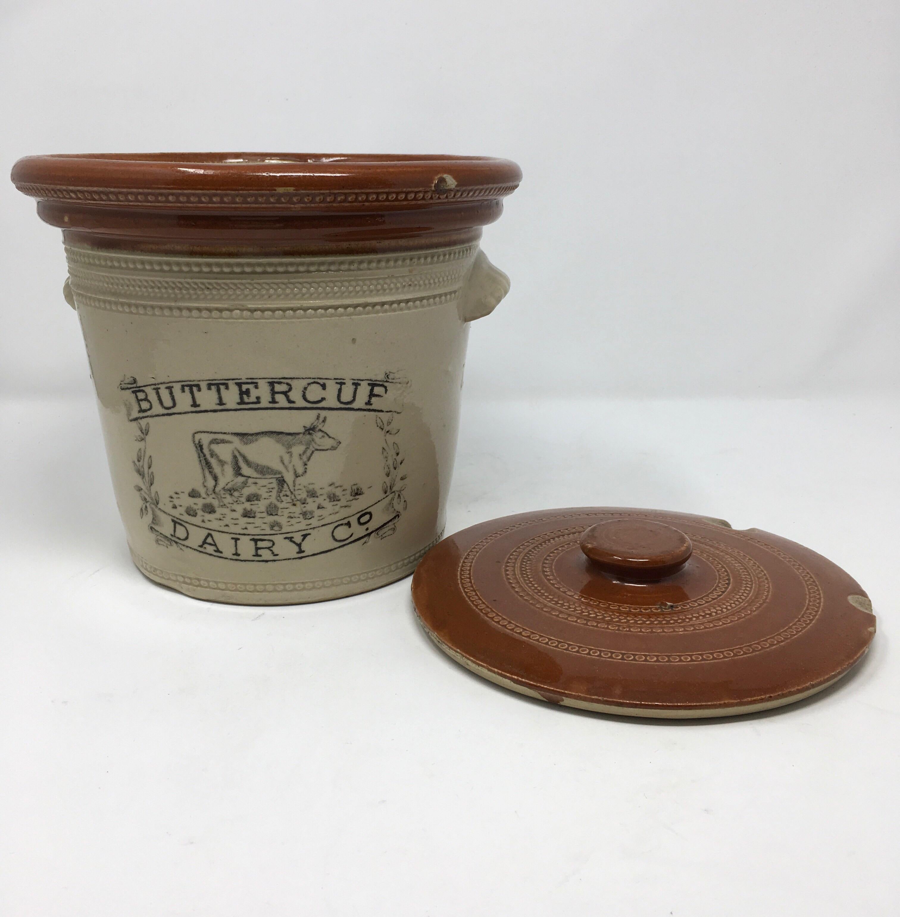 Edwardian Antique 5lb. Buttercup Dairy Co. Butter Crock