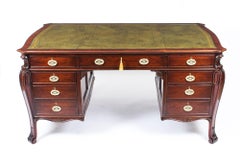 Antique Georgian Revival Mahogany Partners Pedestal Desk 19th C
