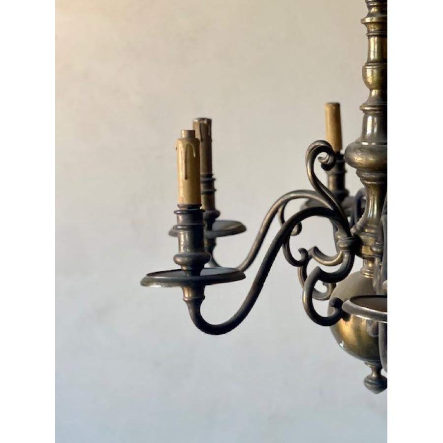 French Antique 6-arm Brass Chandelier For Sale