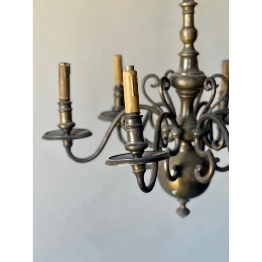 Antique 6-arm Brass Chandelier In Good Condition For Sale In Scottsdale, AZ