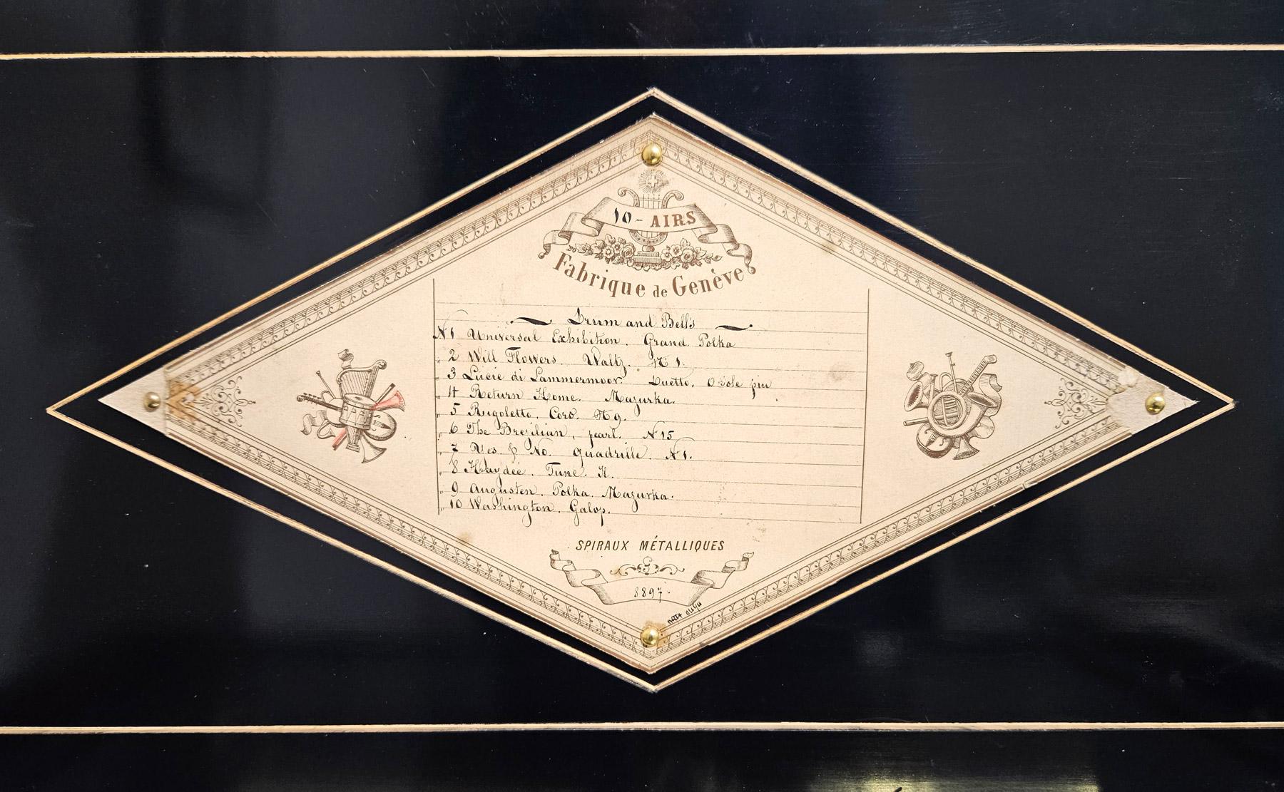 Boîte à musique ancienne à 6 cloches et tambour de Charles Lecoultre, vers 1870 en vente 7