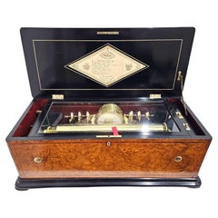 Antique 6 Bell and Drum Music Box by Charles Lecoultre, c. 1870