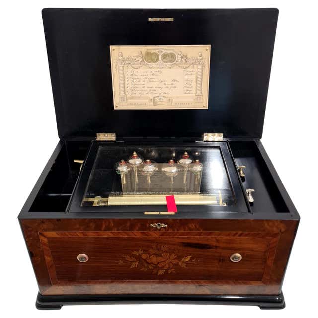 Antique 9 Bell Music Box with Clock by Ami Rivenc, Geneva, Switzerland ...