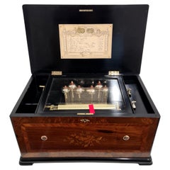 Used 6 Bell Music Box with Enamel Bee Strikers by Karrer, c. 1875