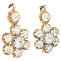 Antique 6 Carats Old Mine Cut Diamond Cluster Gold Earrings