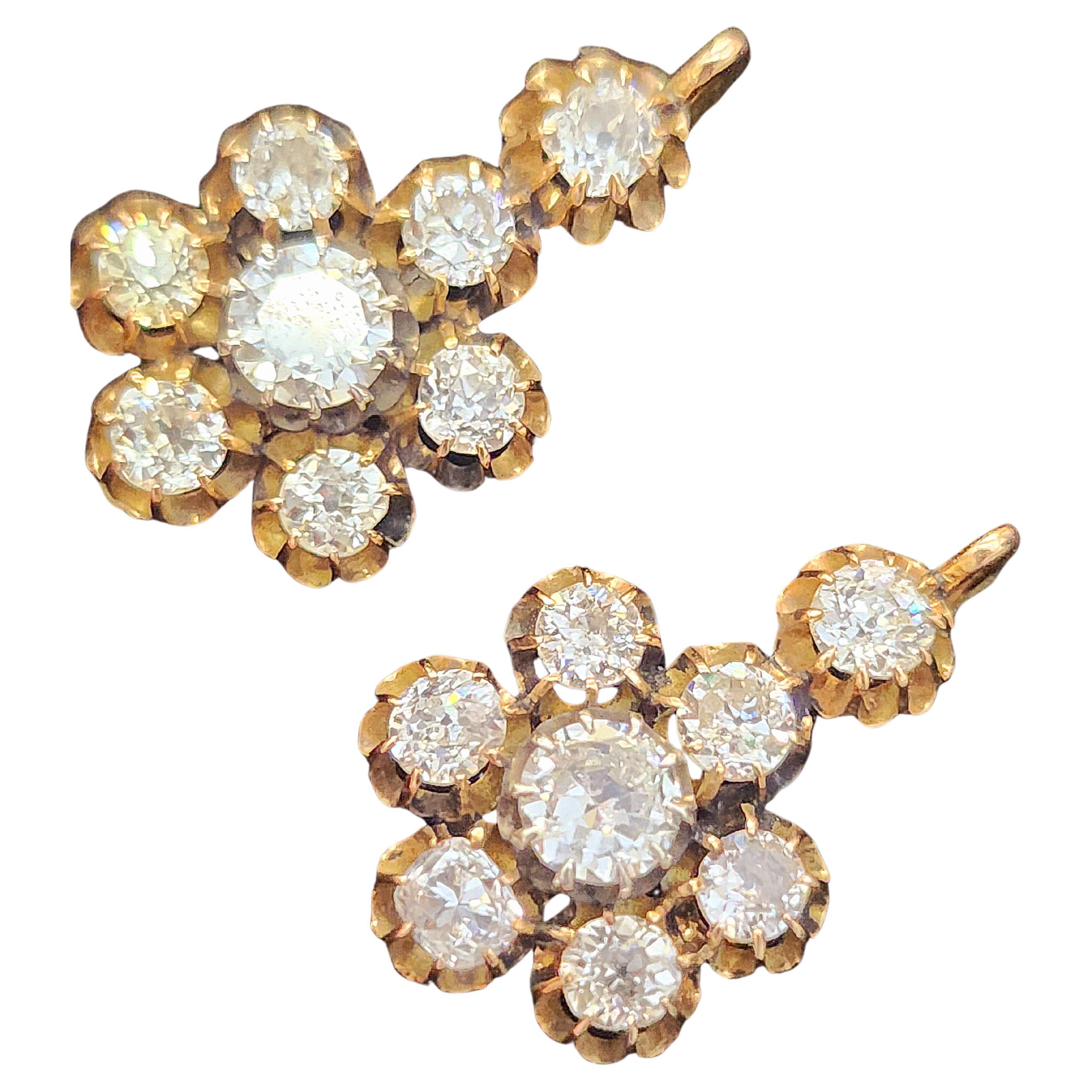 Antike 6 Karat Diamant-Cluster-Ohrringe aus Gold mit alteuropäischem Minenschliff im Angebot 2
