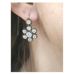 Antique 6 Carats Old Mine Cut Diamond Cluster Gold Earrings