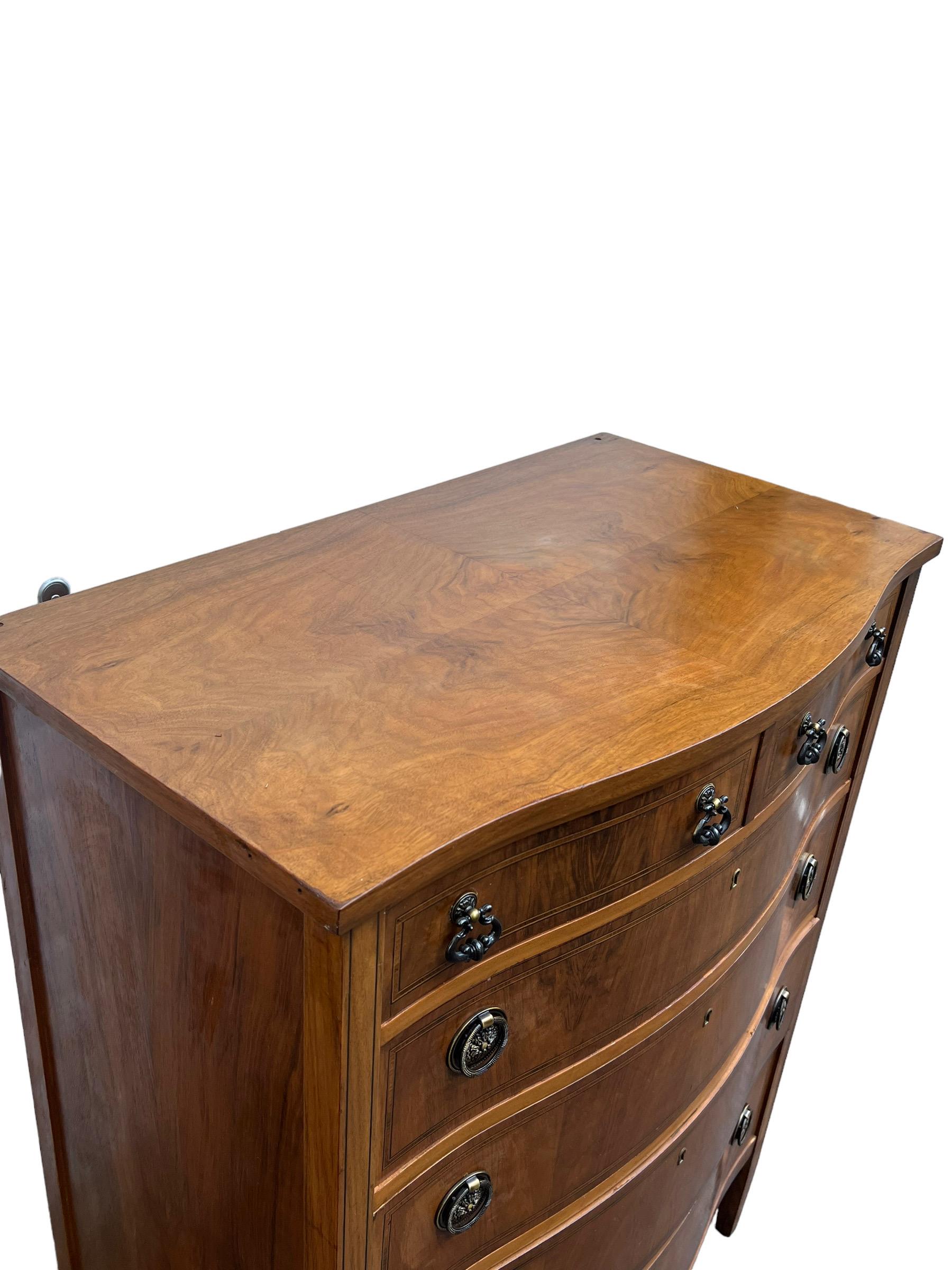 Late 20th Century Antique 6 Drawer Dresser Dovetail Solid Wood Drawers. With Burl Veneer For Sale