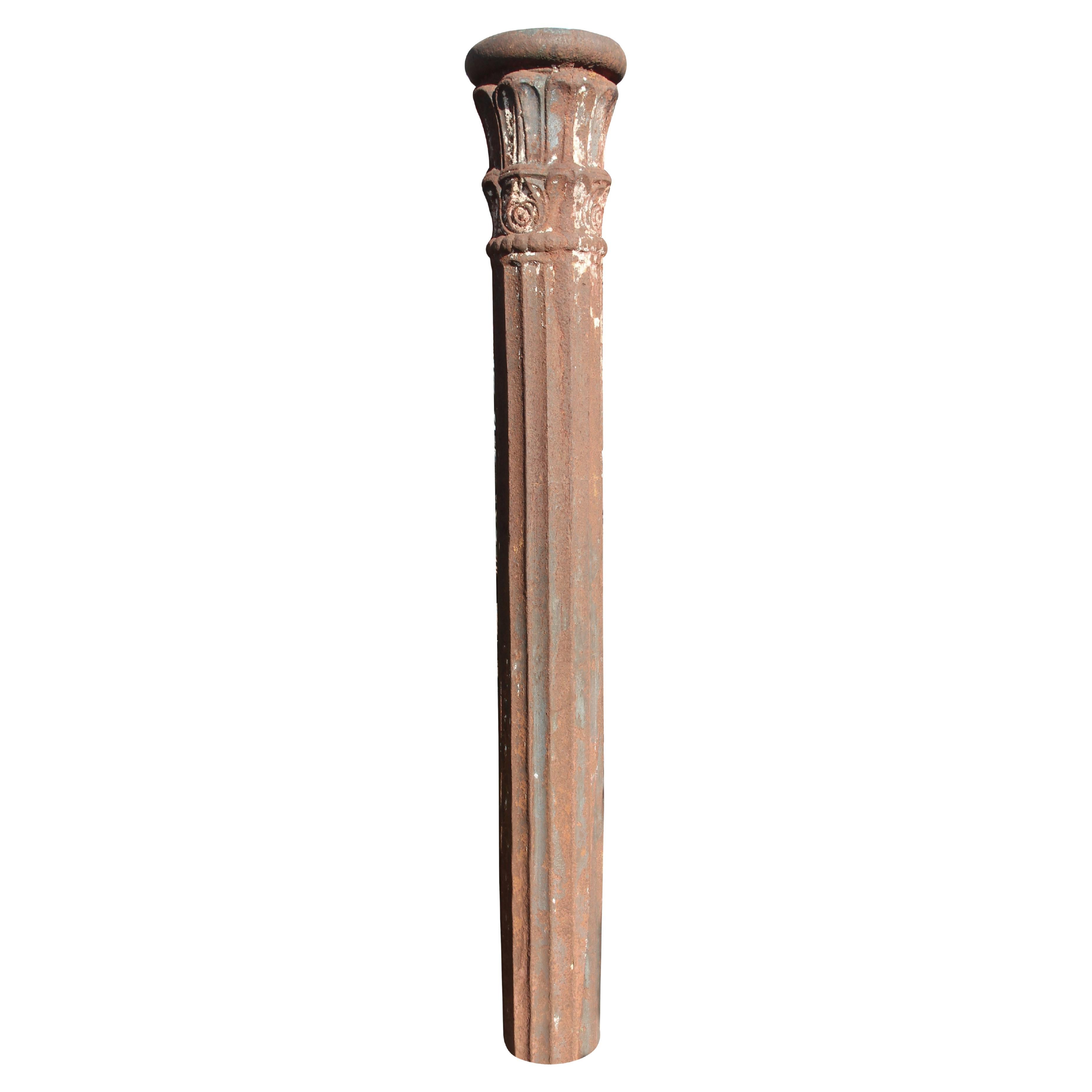 Antique 6 Foot Structural Cast Iron Fluted Column For Sale