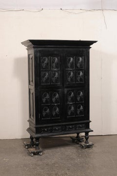 Antique 6+ Ft Tall British Colonial Ebonized Wood Cabinet