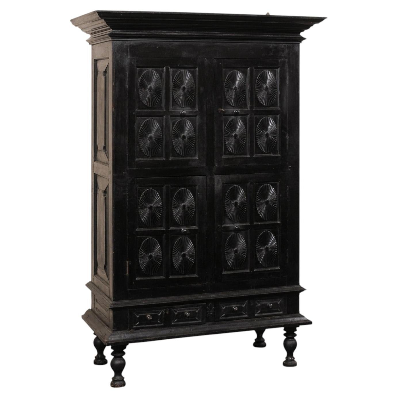 Antique 6+ Ft Tall British Colonial Ebonized Wood Cabinet