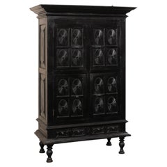 Antique 6+ Ft Tall British Colonial Ebonized Wood Cabinet