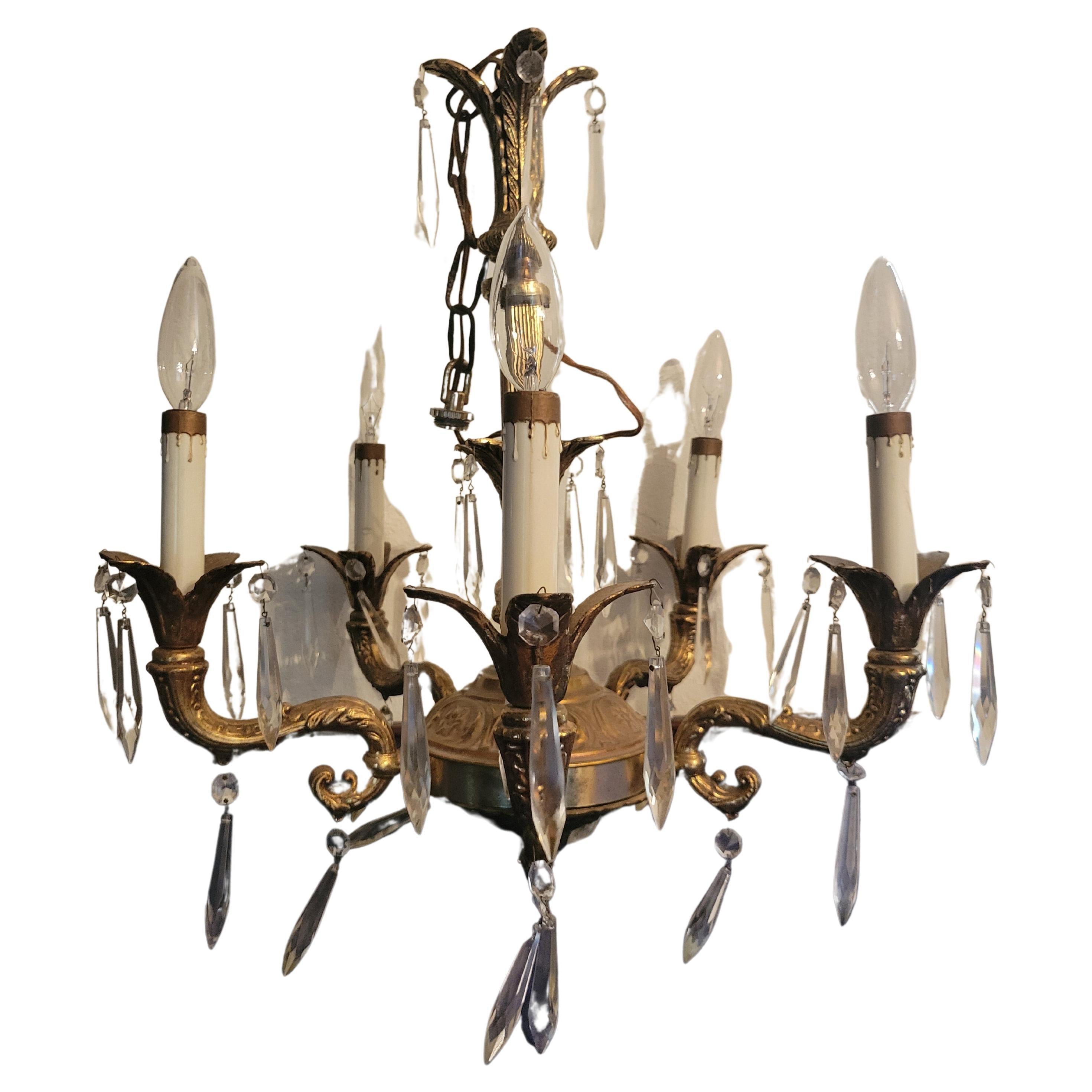 Vintage Handpainted Porcelain 6Light Chandelier For Sale at 1stDibs