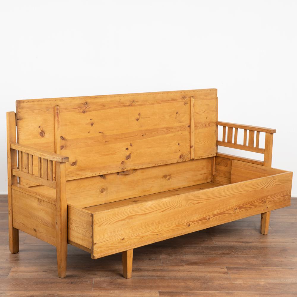 Country Antique 6' Long Pine Bench with Storage, Sweden, circa 1890