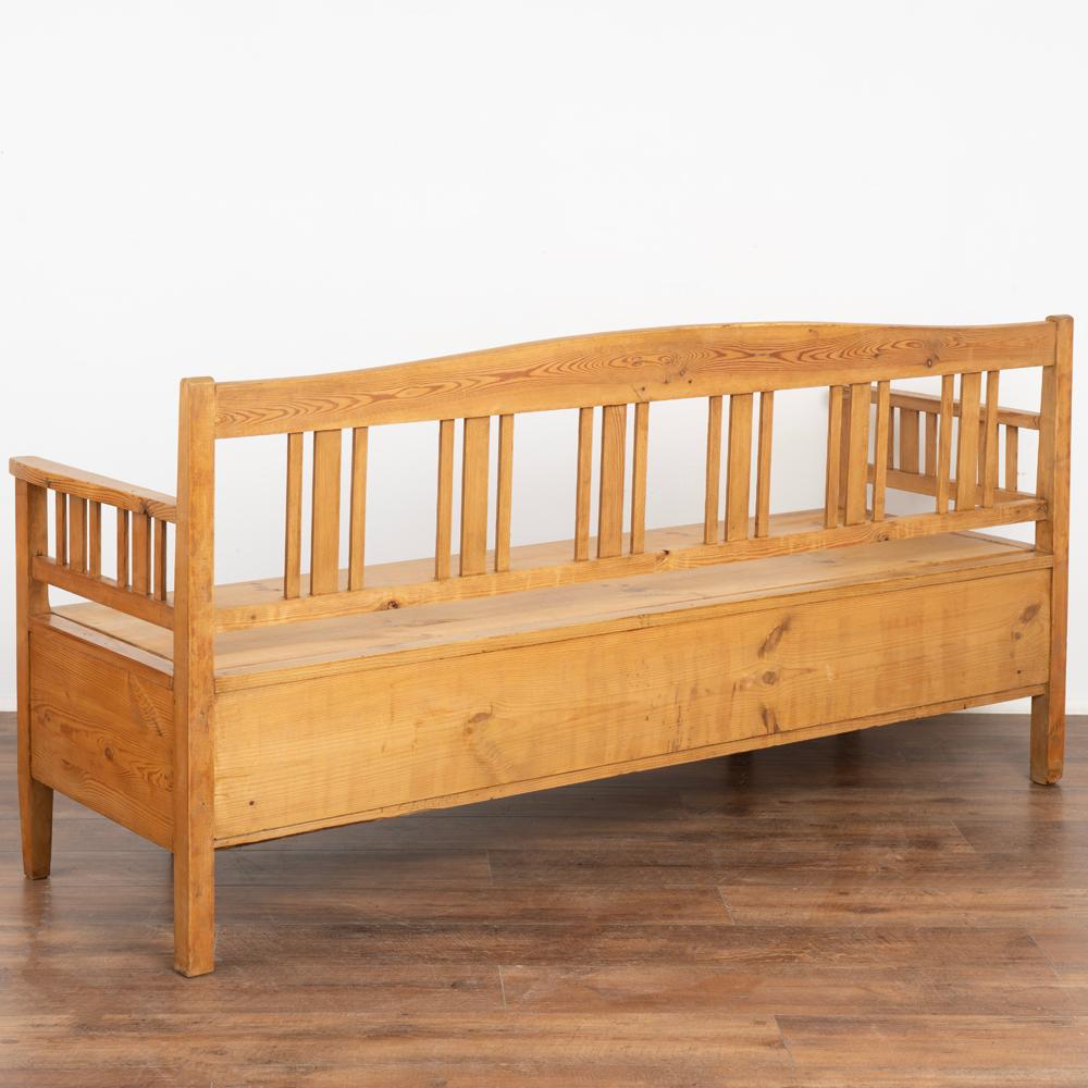 Antique 6' Long Pine Bench with Storage, Sweden, circa 1890 In Good Condition In Round Top, TX