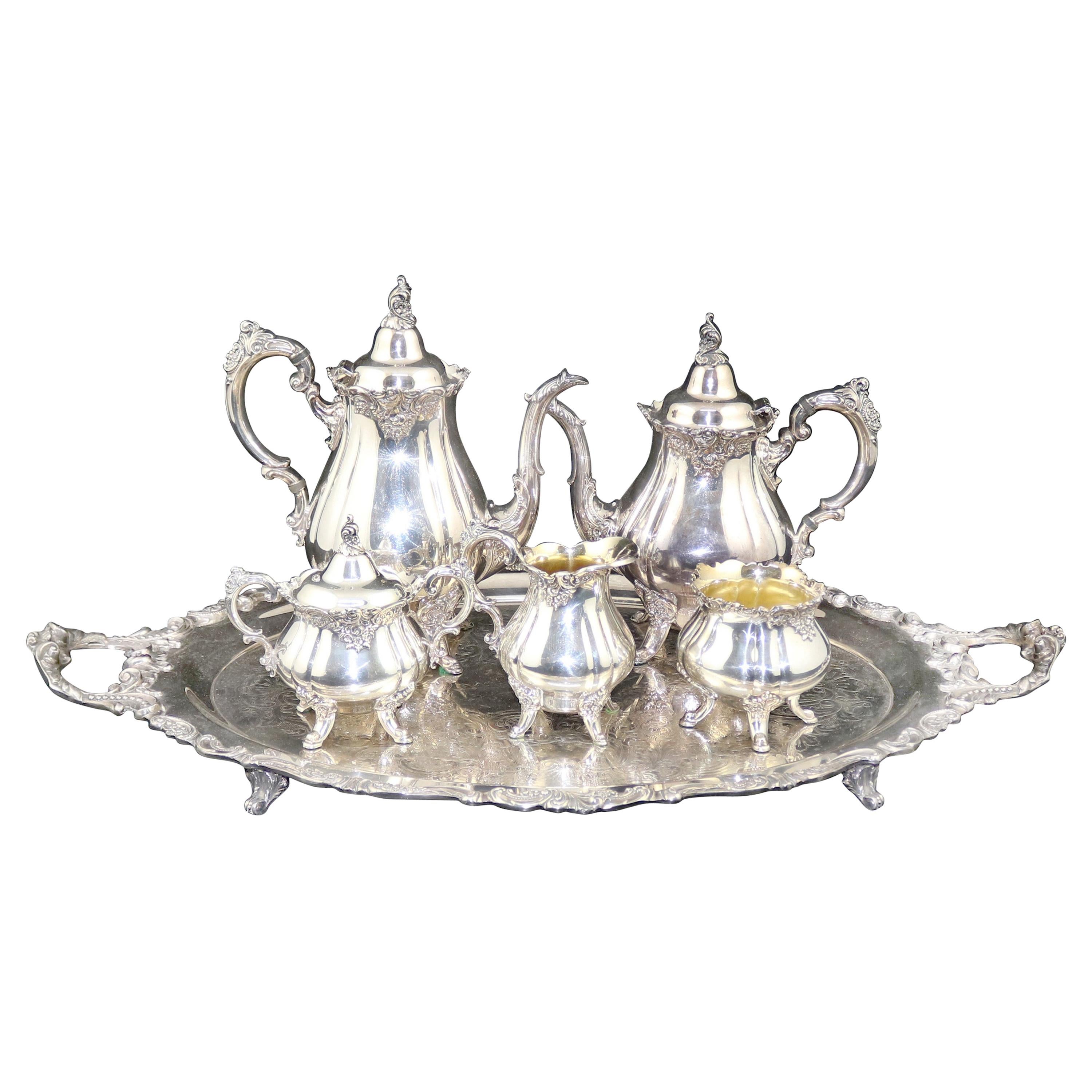 Antique 6-Piece "Baroque" Silver Plate Tea Set by Wallace, circa 1890