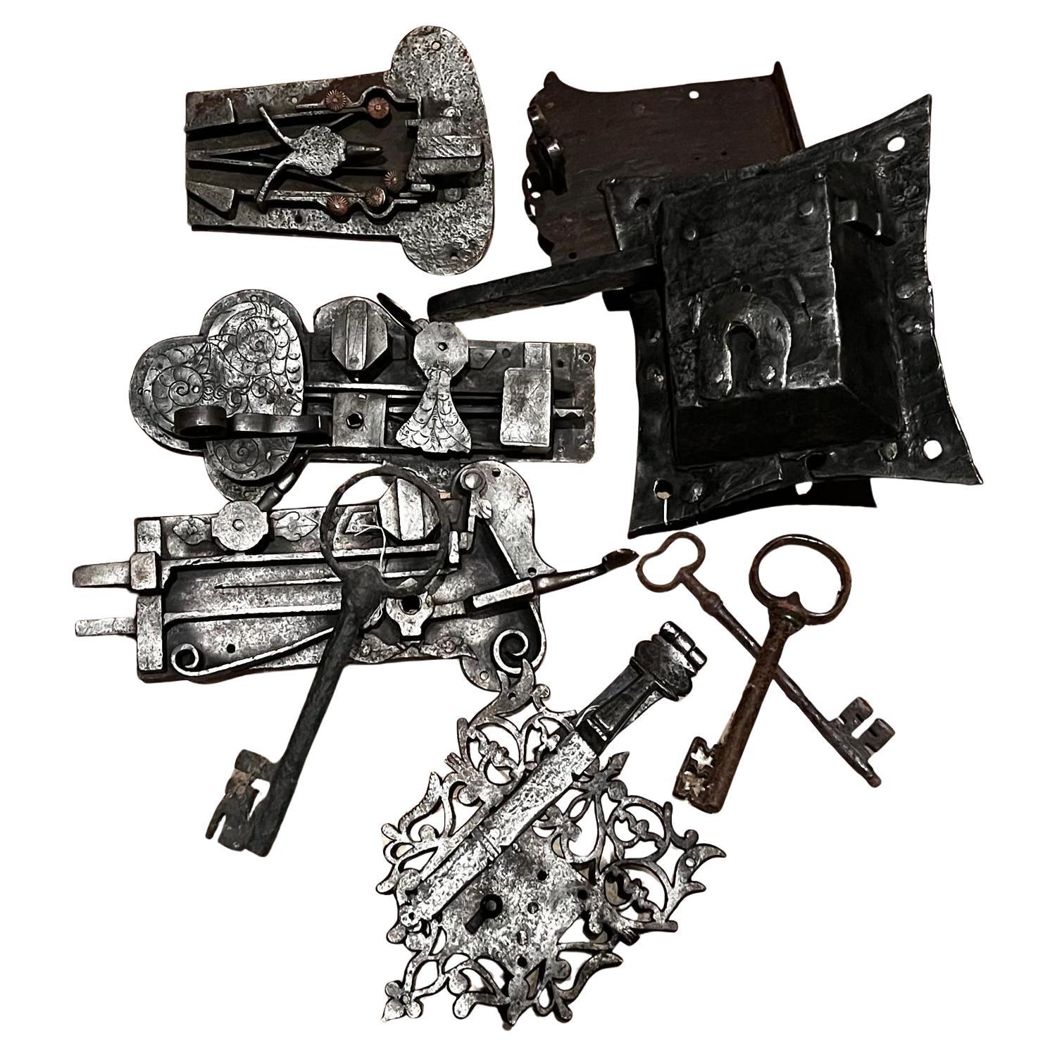 Antique 6 Rare 16th–17th Century Renaissance and Baroque Wrought Iron Door Locks