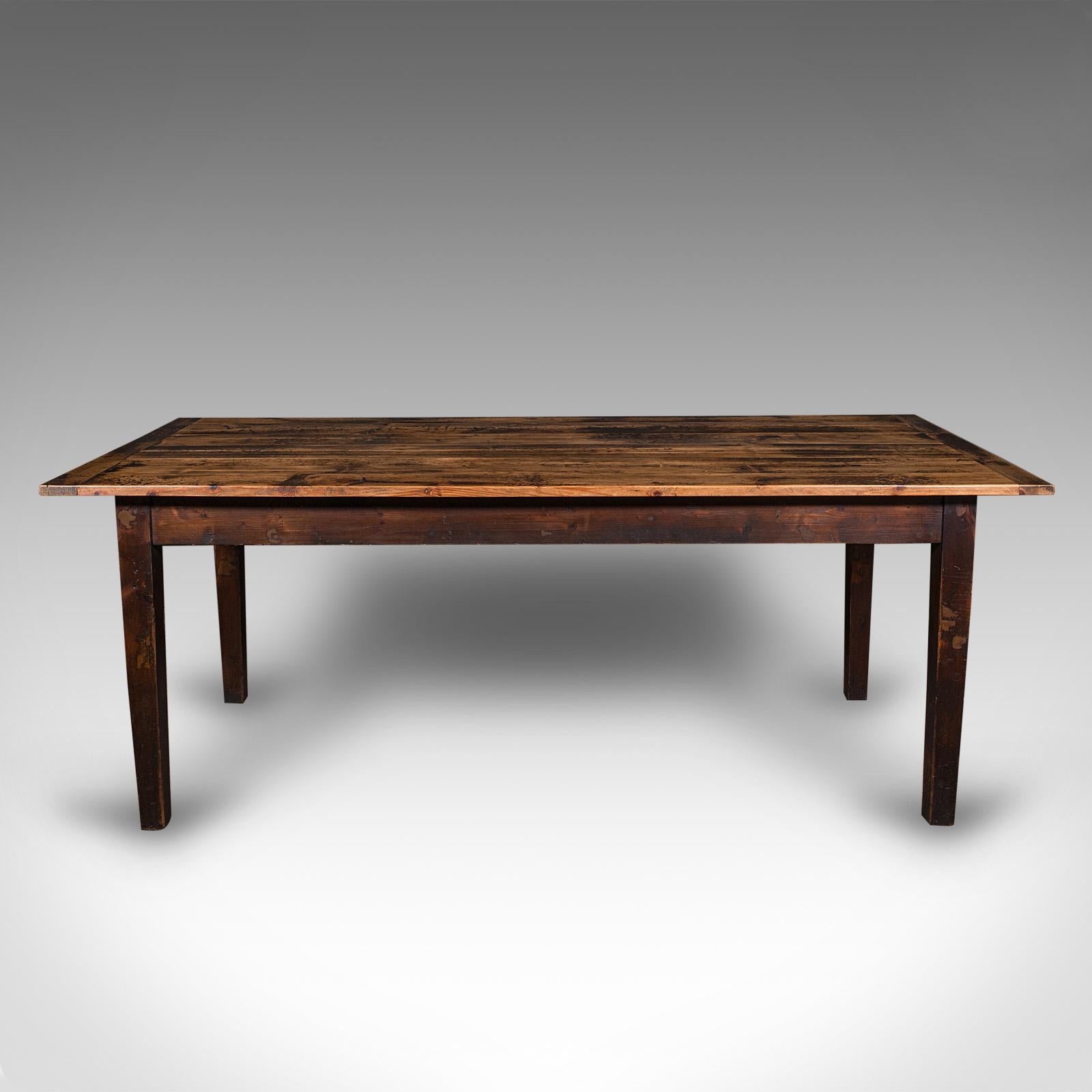 British Antique 6 Seater Country House Dining Table, English, Pine, Kitchen, Victorian For Sale