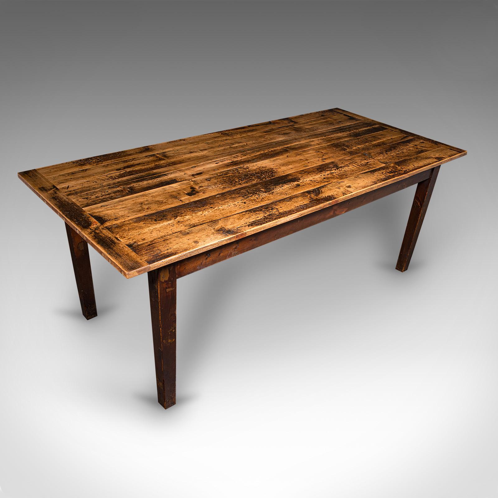 20th Century Antique 6 Seater Country House Dining Table, English, Pine, Kitchen, Victorian For Sale