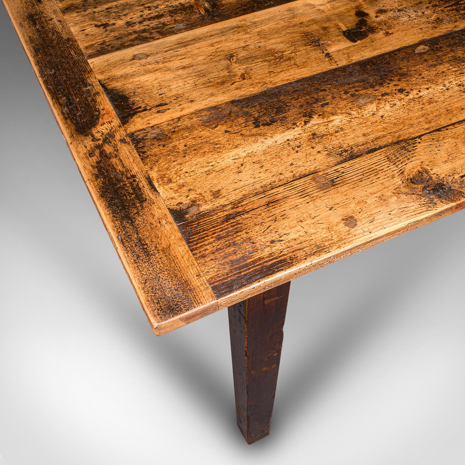 Antique 6 Seater Country House Dining Table, English, Pine, Kitchen, Victorian For Sale 1
