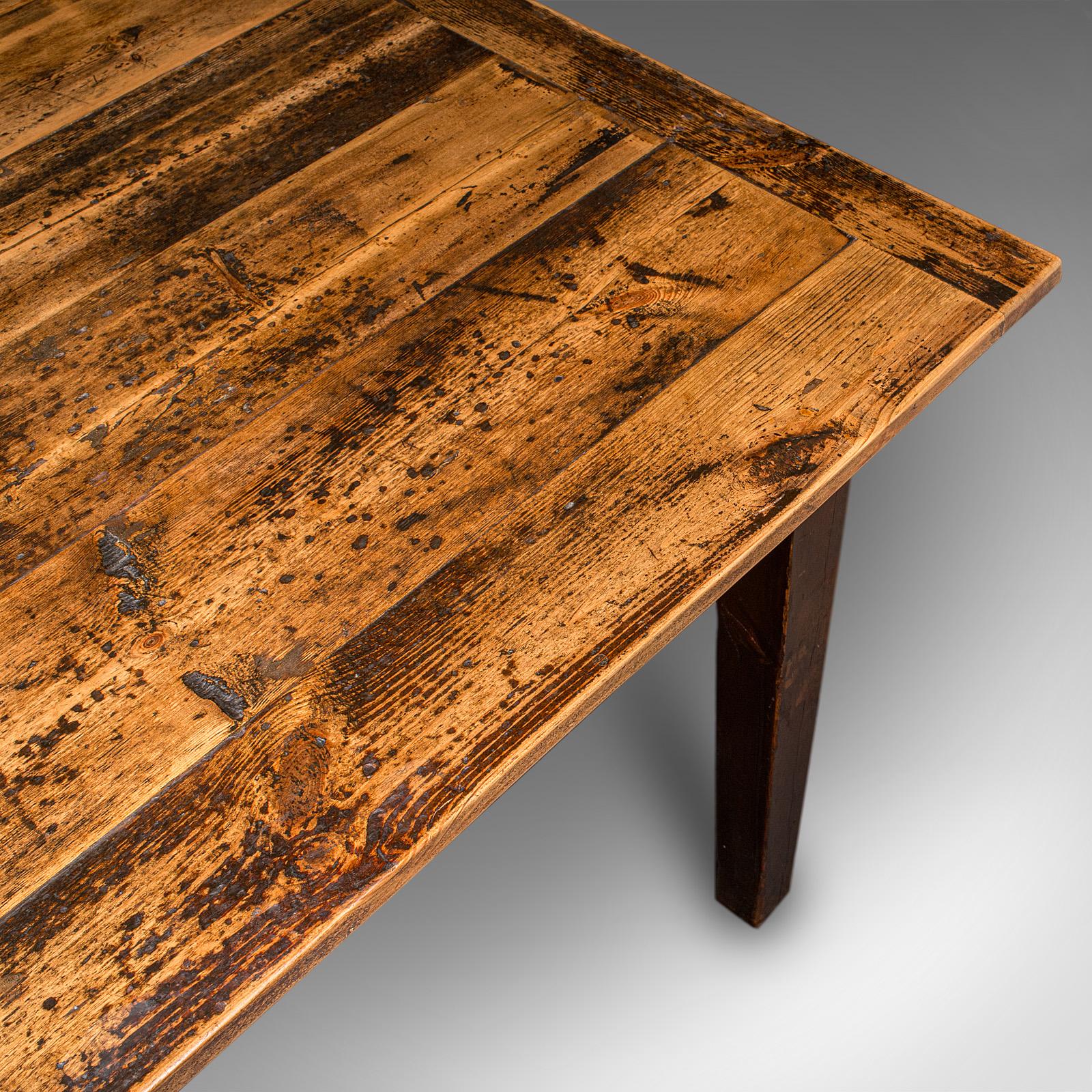 Antique 6 Seater Country House Dining Table, English, Pine, Kitchen, Victorian For Sale 3