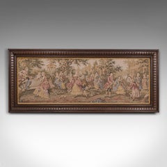 Antique 6' Wide Panorama Tapestry, French, Needlepoint, Wall, Framed, Edwardian
