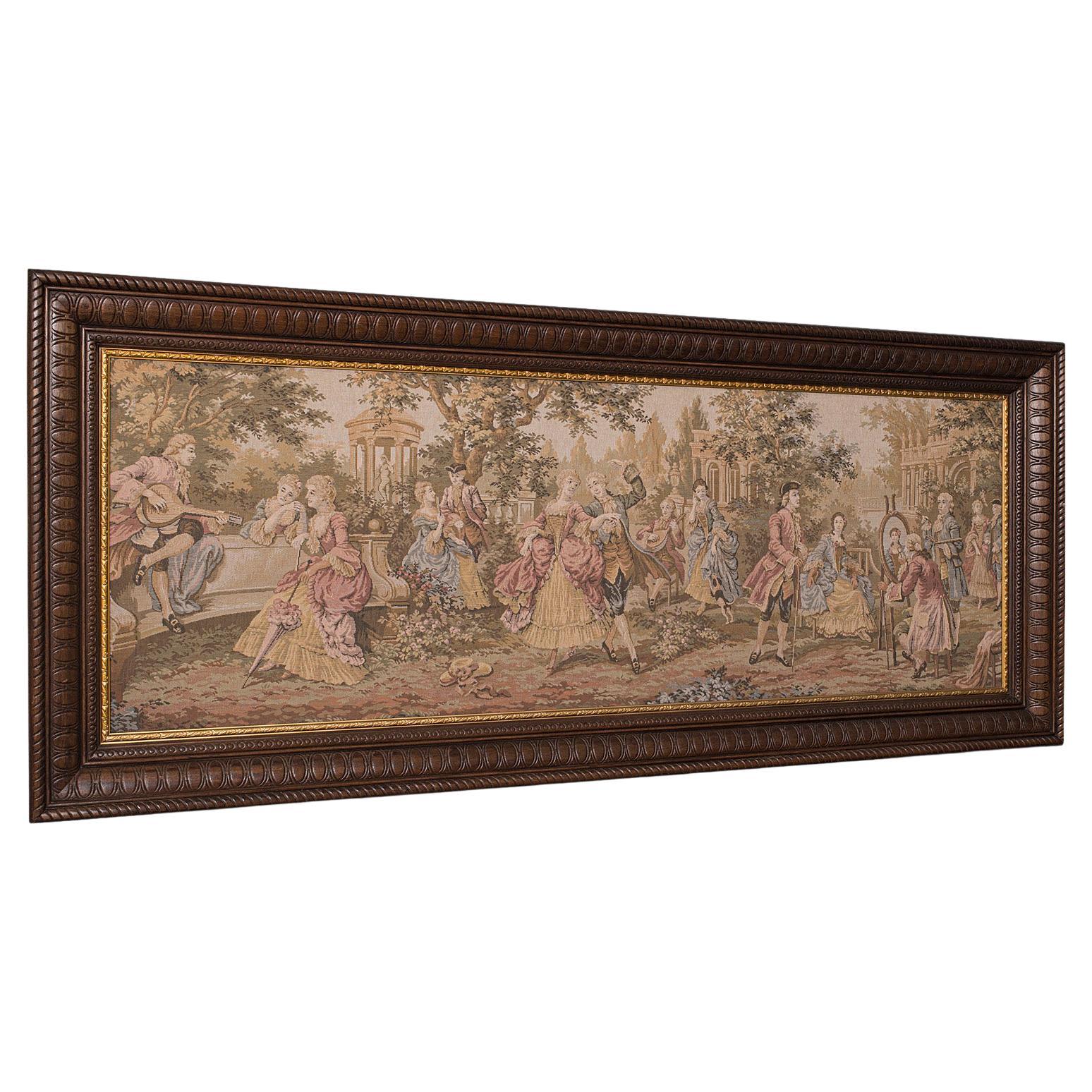 Antique 6' Wide Panorama Tapestry, French, Needlepoint, Wall, Framed, Edwardian