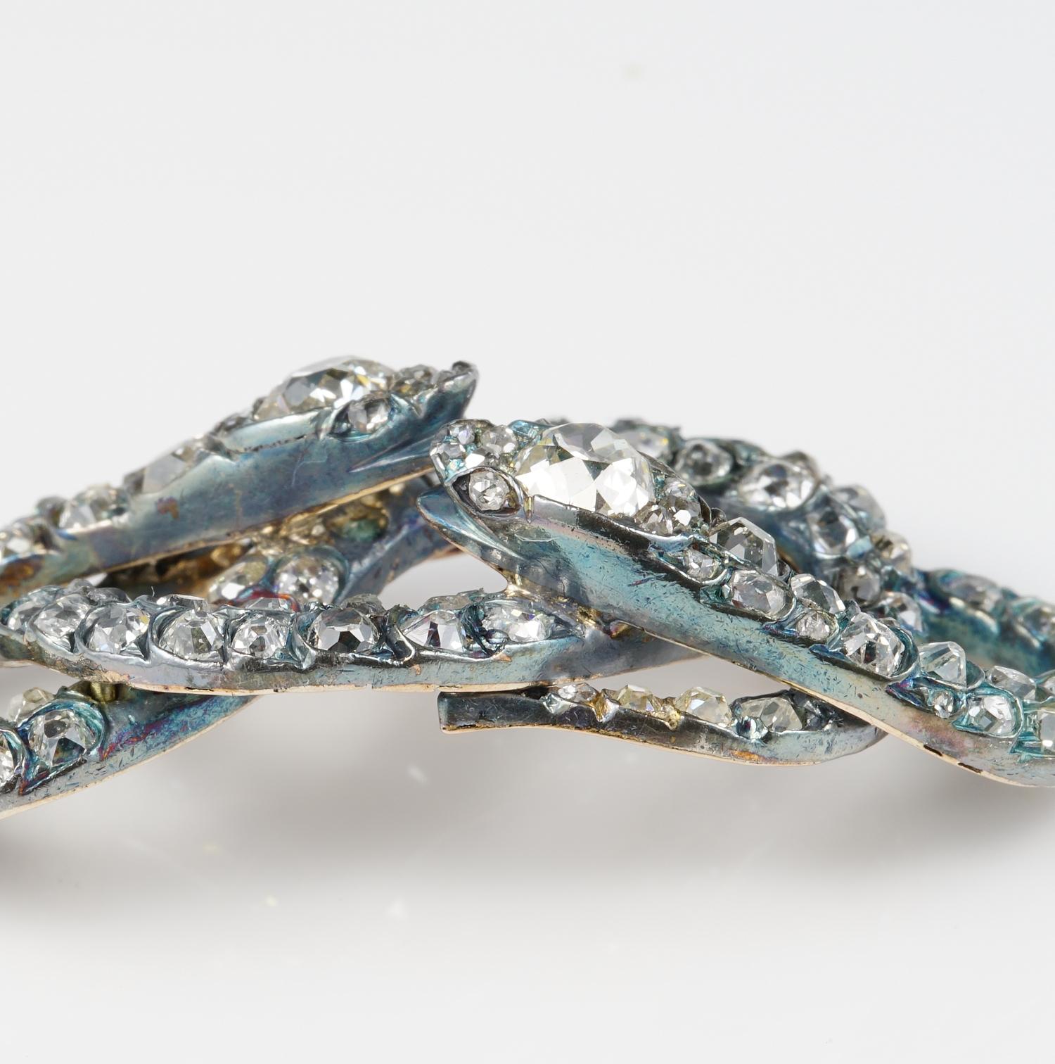 Victorian Antique 5.80 Carat Old Mine Cut Diamond Rare Coiled Snake Bracelet For Sale