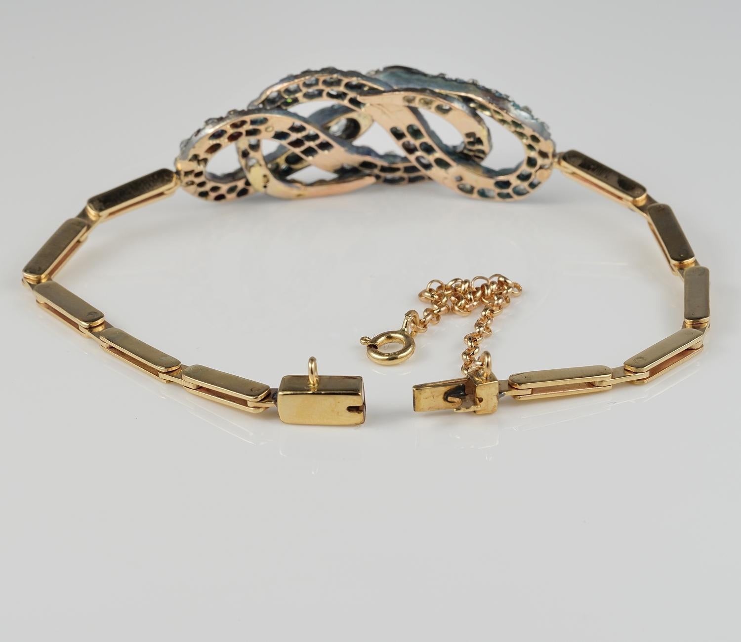 Antique 5.80 Carat Old Mine Cut Diamond Rare Coiled Snake Bracelet For Sale 1