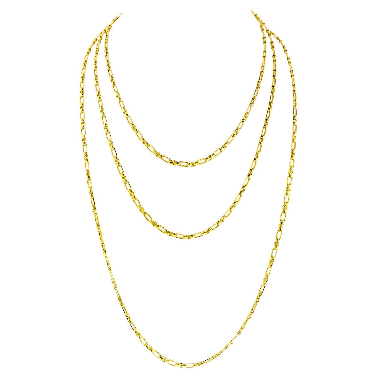 Antique 60-inch Gold Necklace For Sale