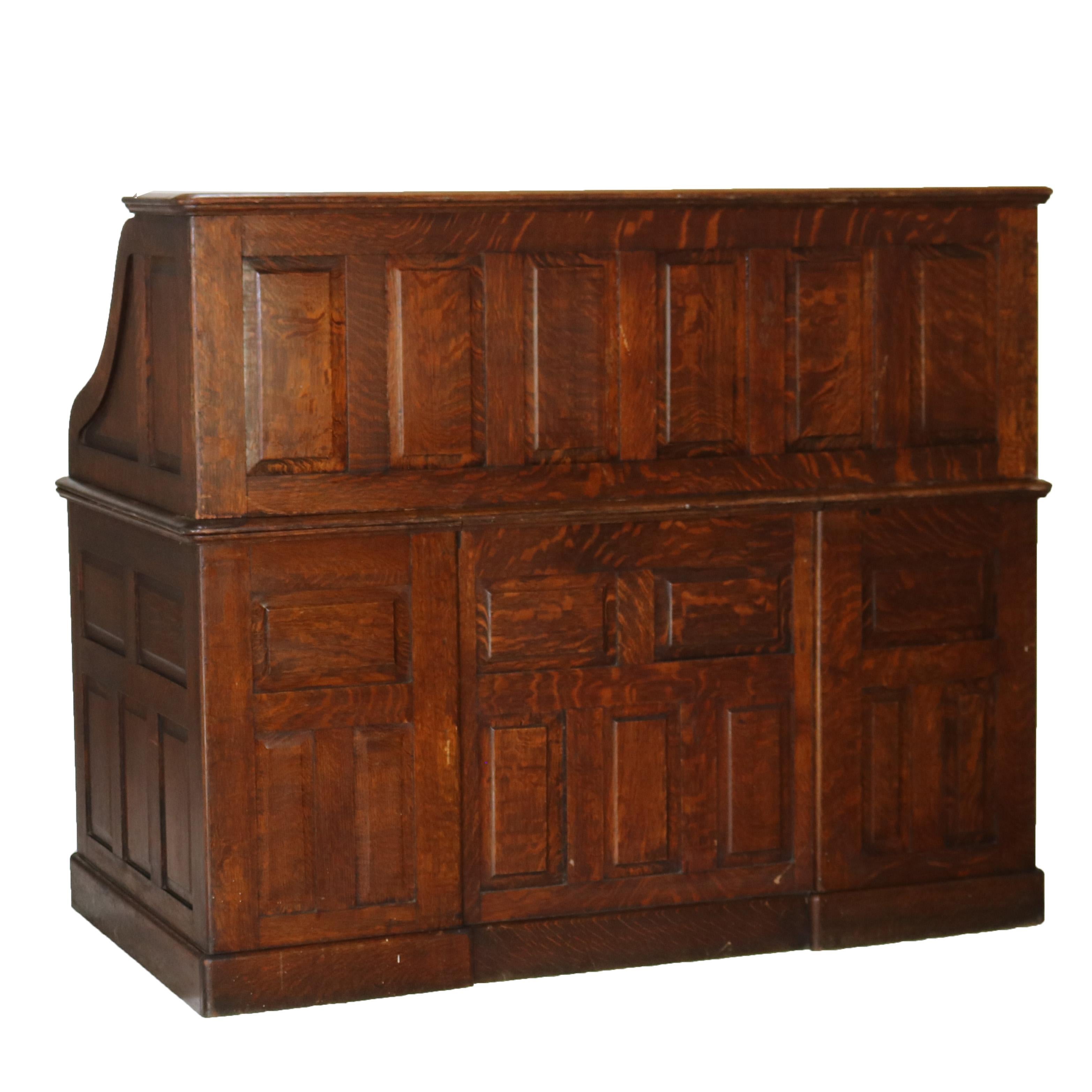 Antique 60” Oak S-Roll Top & Raised Panel Desk with 22 Interior Drawers, c1920 6