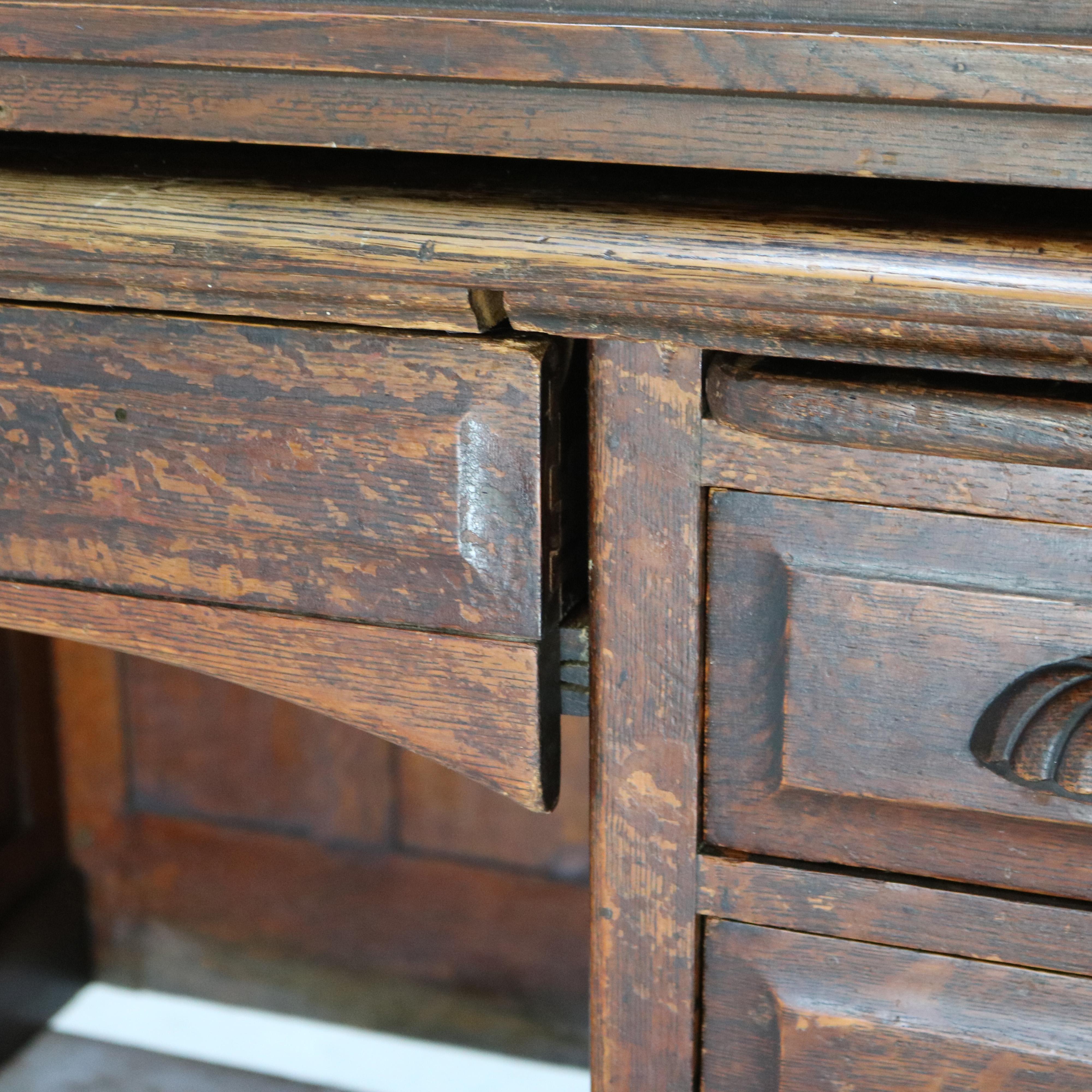 Antique 60” Oak S-Roll Top & Raised Panel Desk with 22 Interior Drawers, c1920 3