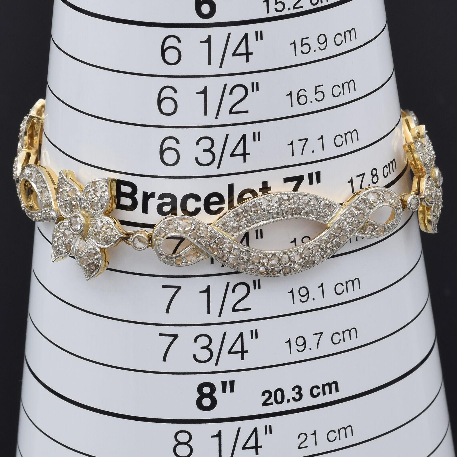 Antique 6.00 TCW Rose Cut Diamond Yellow Gold & Platinum Floral Bracelet For Sale 1