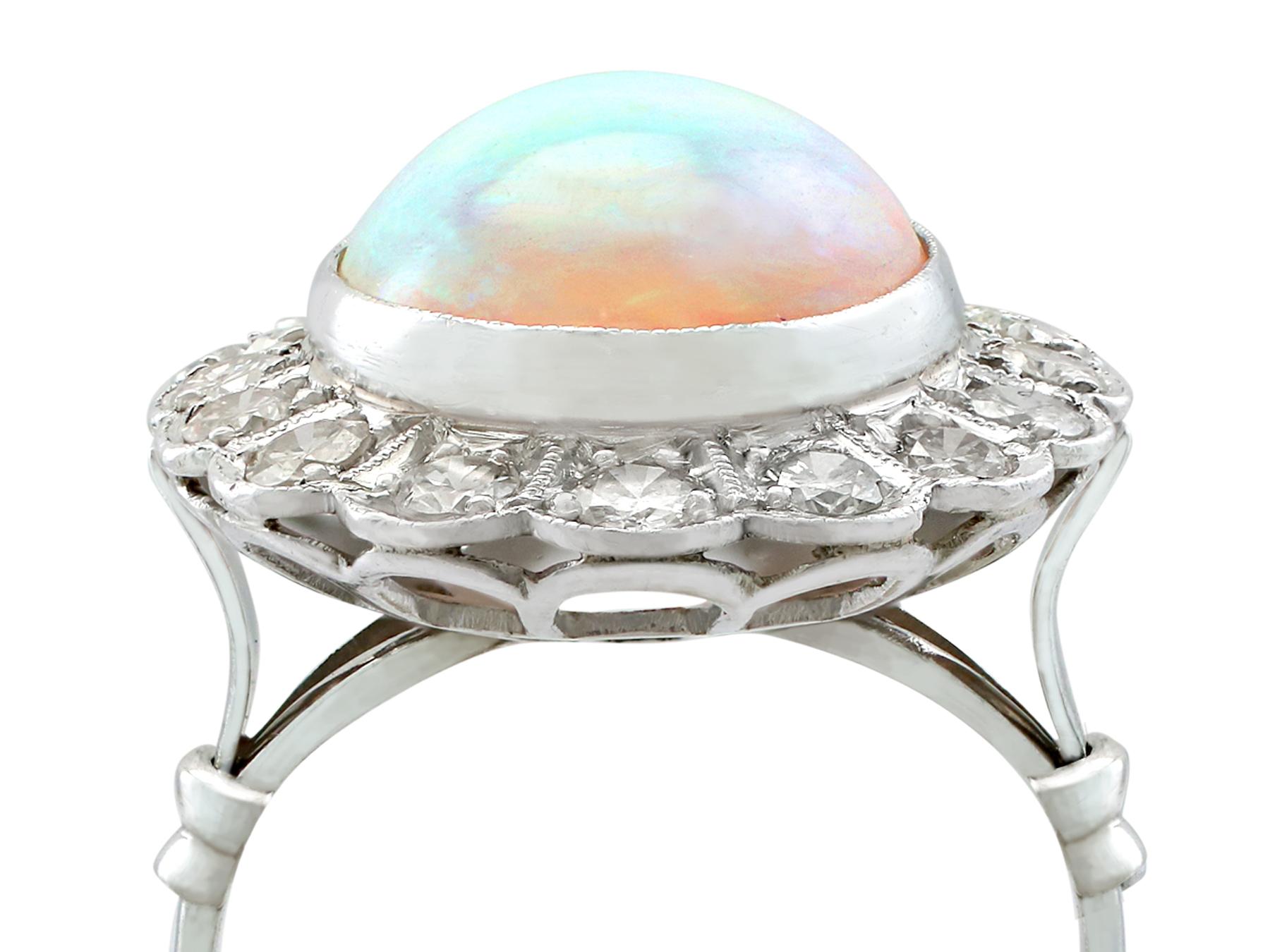 Antique 6.02 Carat Opal and 1.48 Carat Diamond Platinum Cluster Ring Circa 1925 In Excellent Condition In Jesmond, Newcastle Upon Tyne