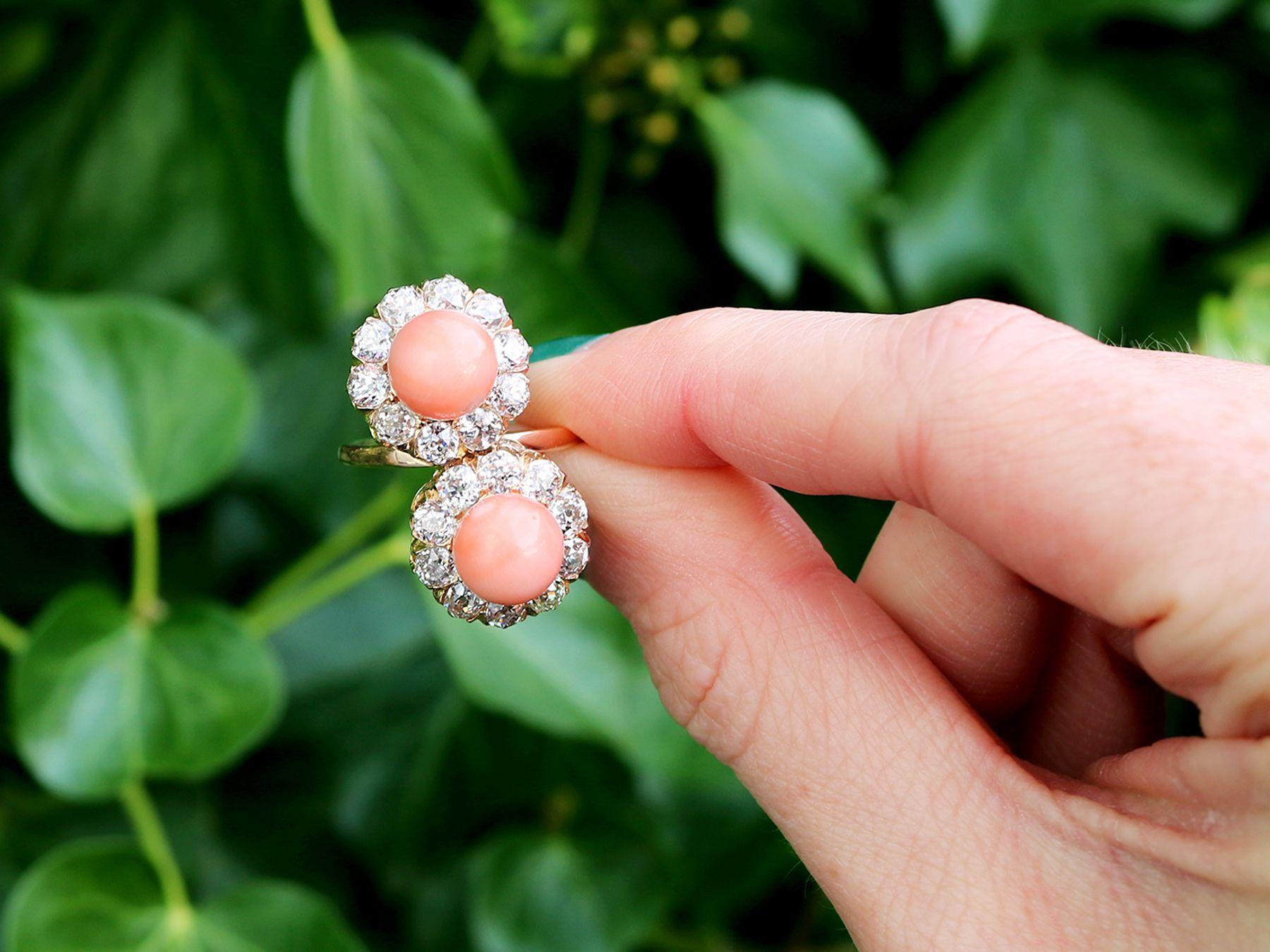 A stunning antique 6.06 carat coral and 2.86 carat diamond, 18 karat rose gold dress ring; part of our diverse antique jewelry and estate jewelry collections.

This stunning, fine and impressive antique coral ring has been crafted in 18k rose