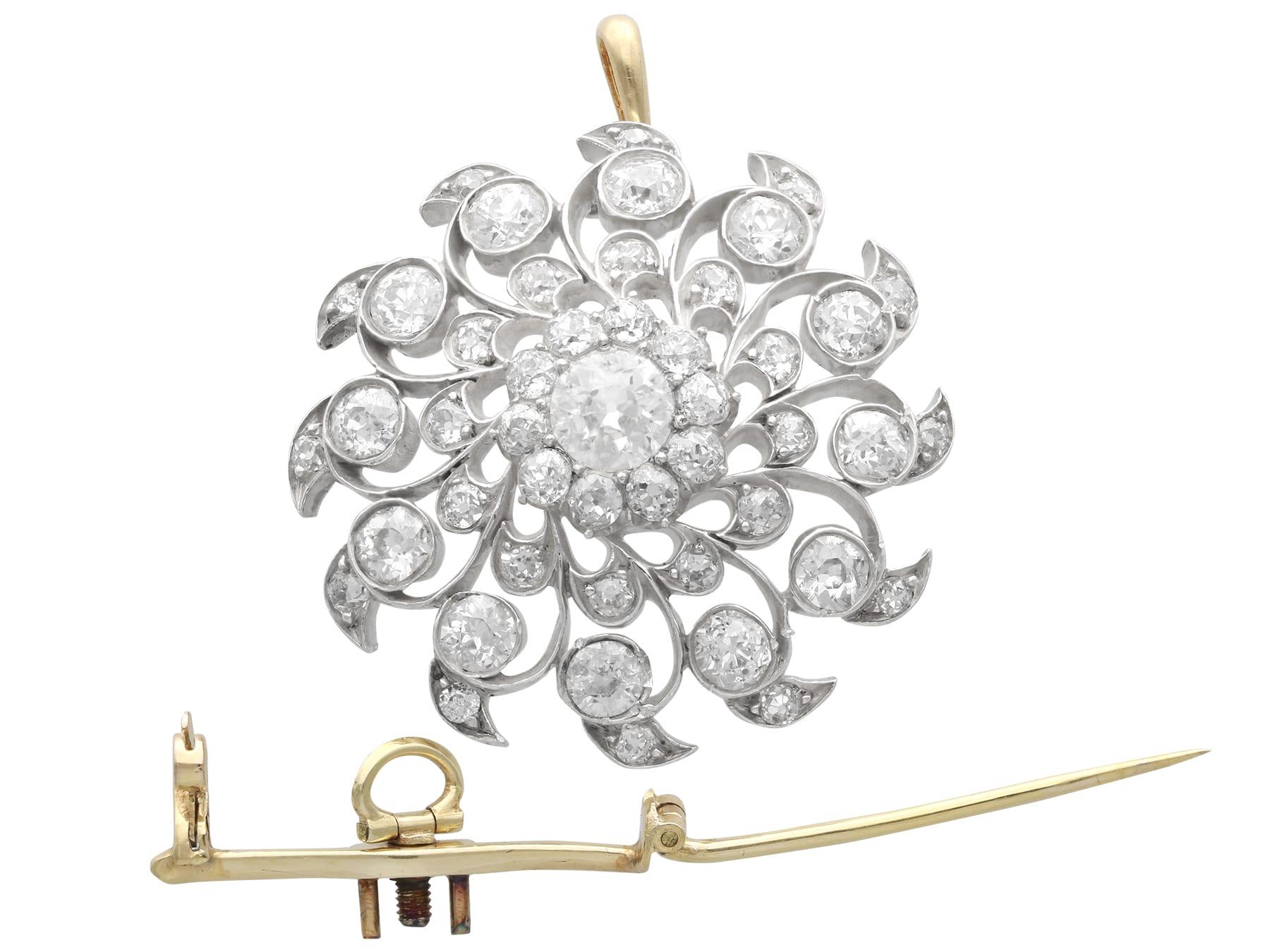 Antique 6.10 Carat Diamond and 9k Yellow Gold Brooch/Pendant Circa 1885 For Sale 5