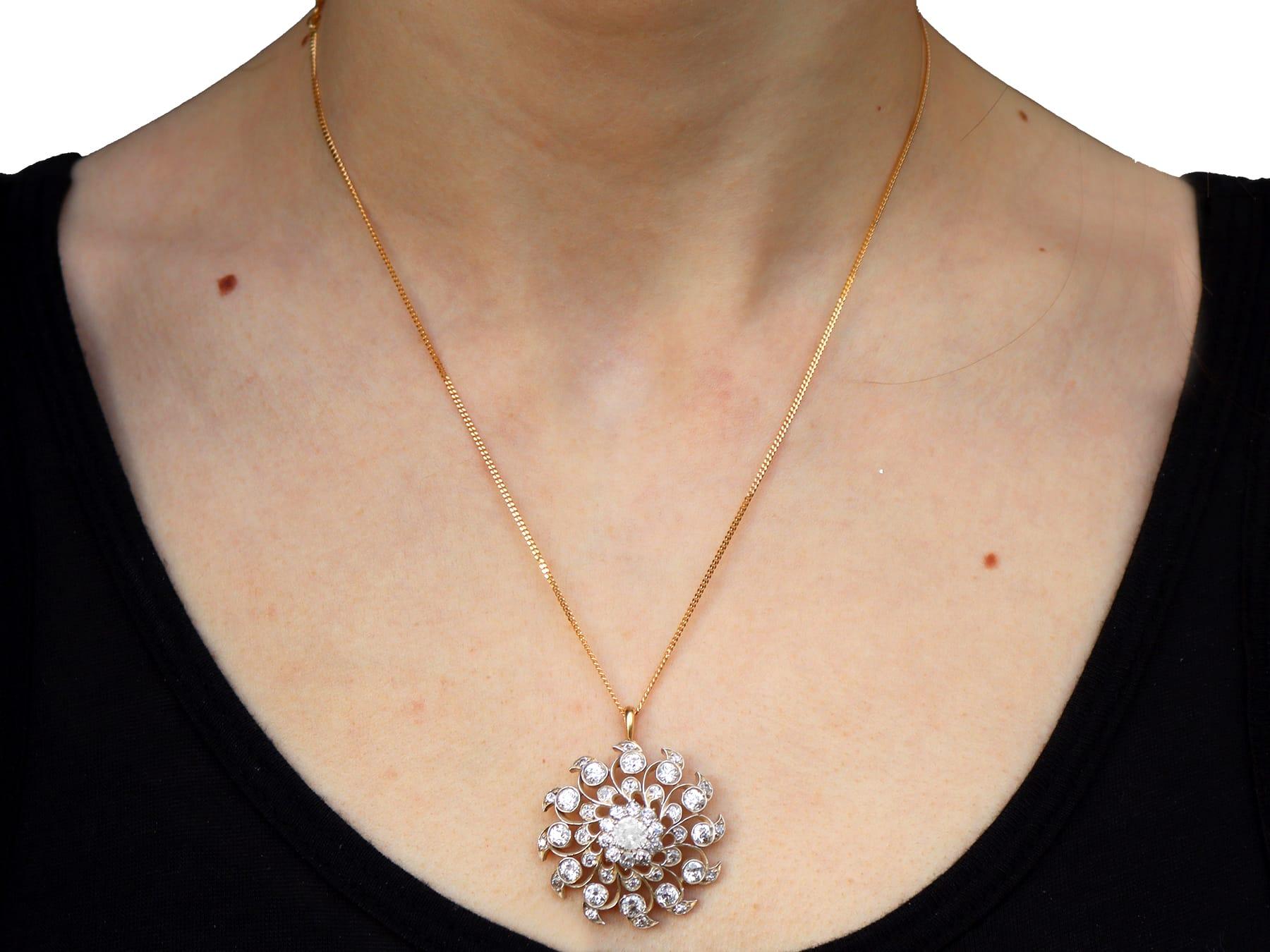 Antique 6.10 Carat Diamond and 9k Yellow Gold Brooch/Pendant Circa 1885 For Sale 7