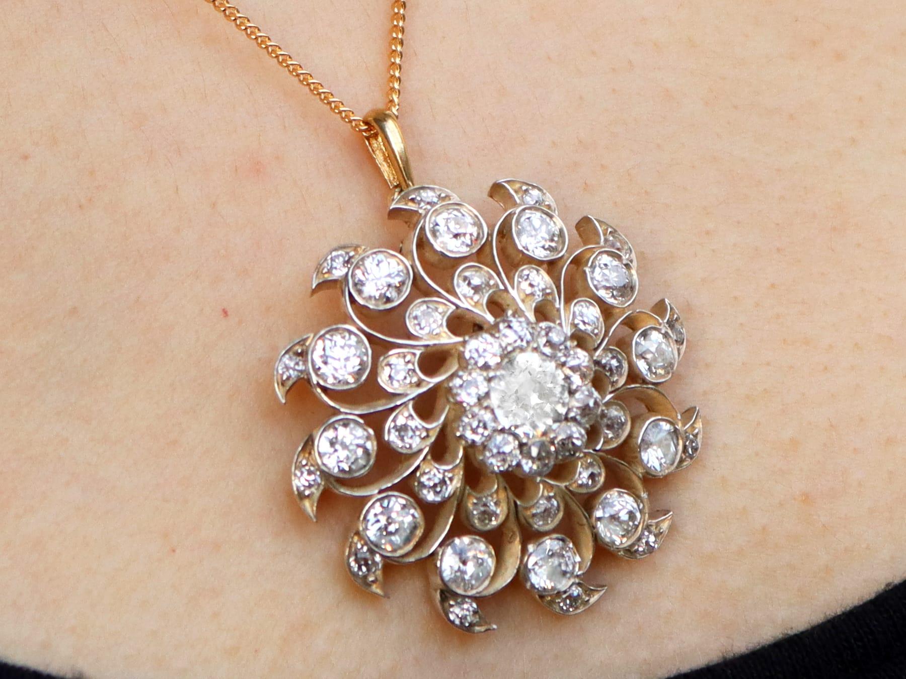 Antique 6.10 Carat Diamond and 9k Yellow Gold Brooch/Pendant Circa 1885 For Sale 8