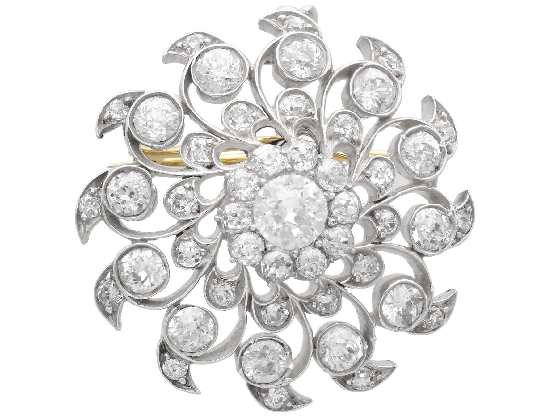 Women's or Men's Antique 6.10 Carat Diamond and 9k Yellow Gold Brooch/Pendant Circa 1885 For Sale
